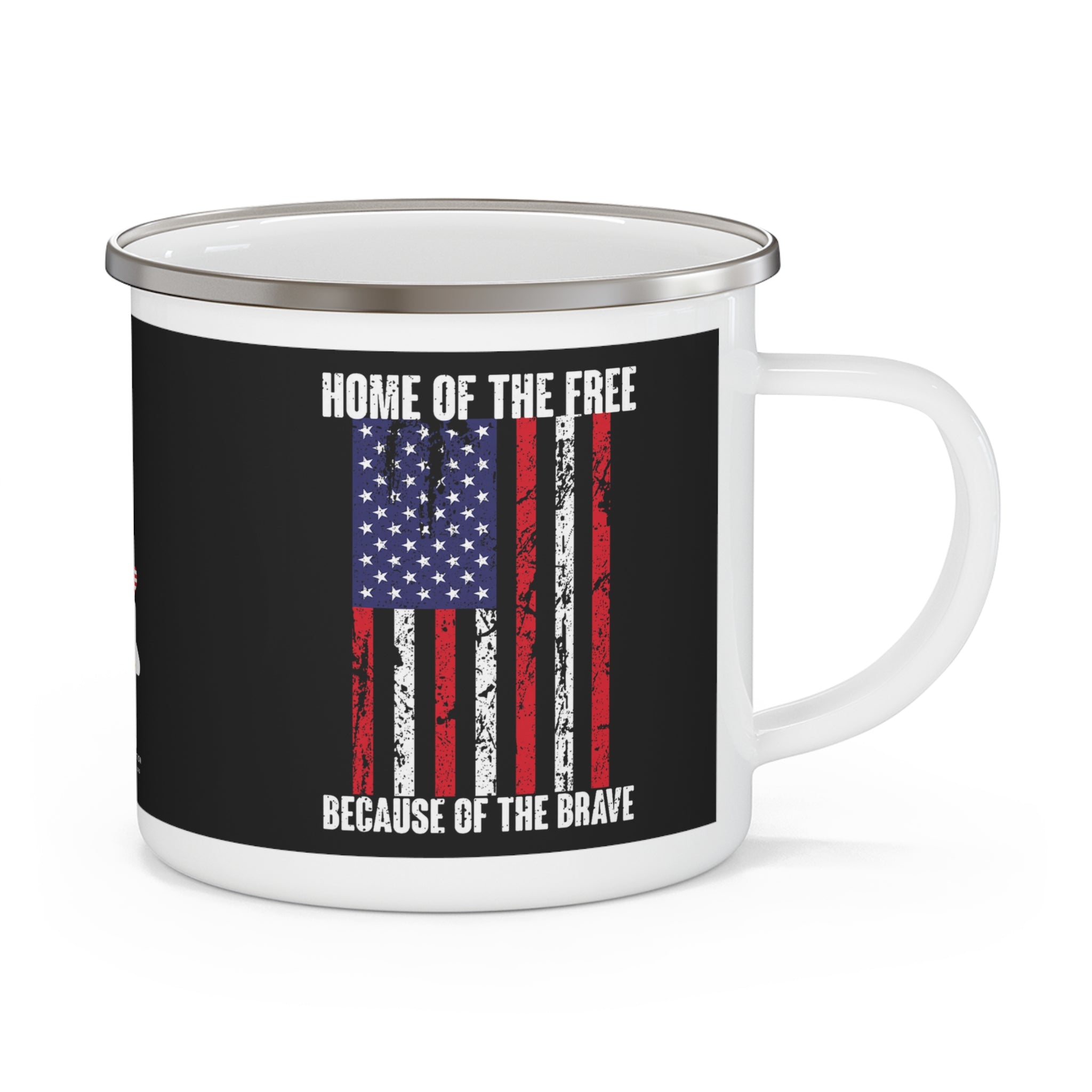Home of the Free Because of the Brave Enamel Mug – Patriotic American Flag Coffee Cup