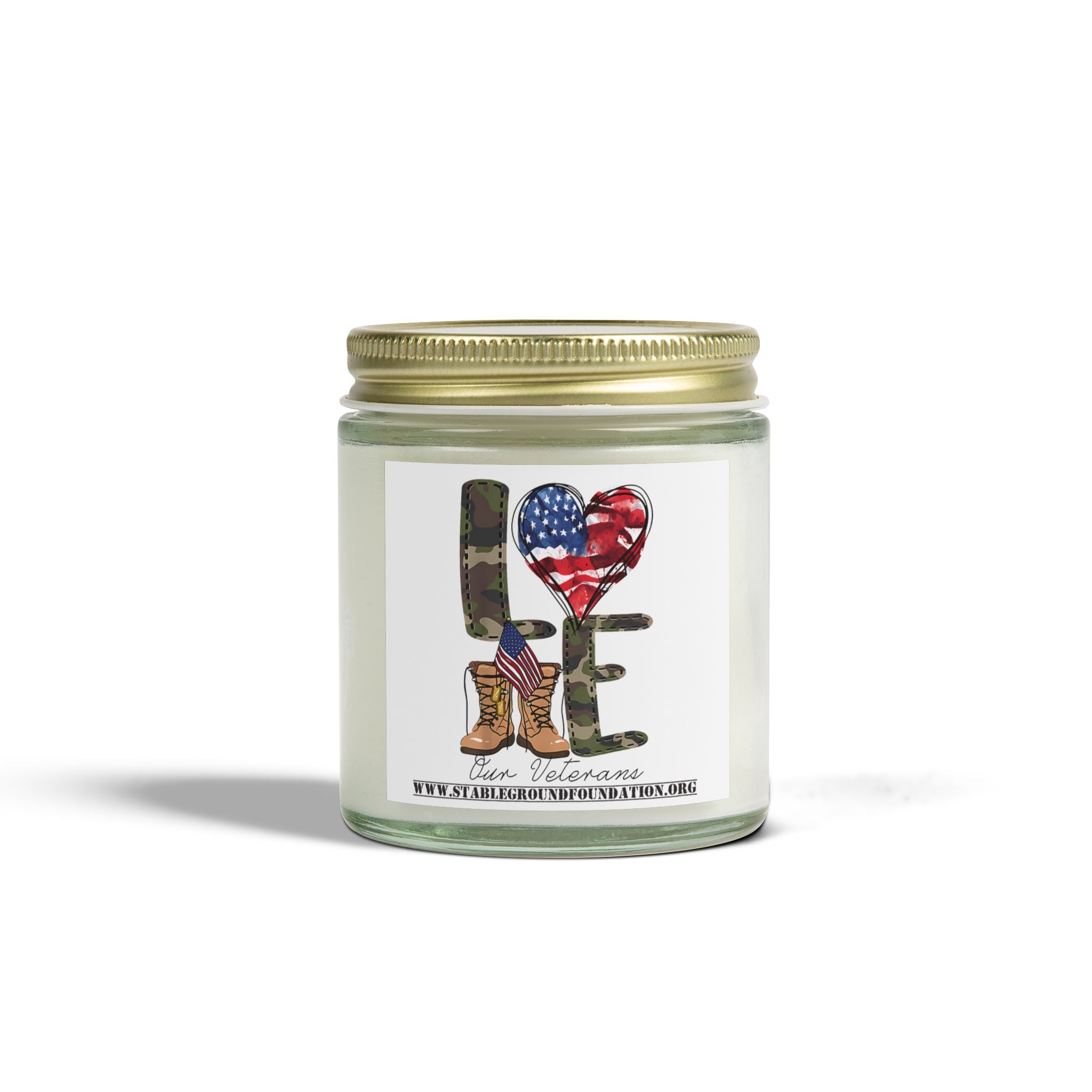 Love Our Veterans Candle – Classic American Flag & Boots Patriotic Candle