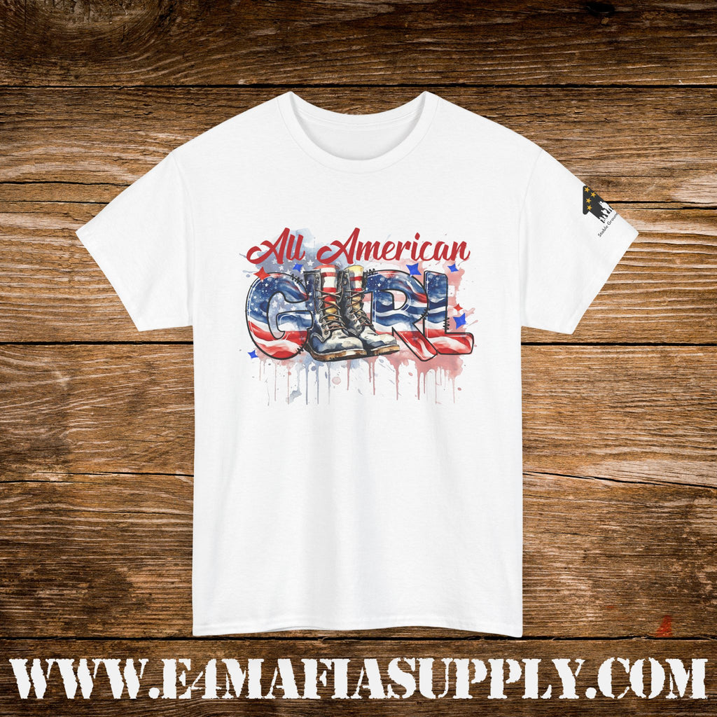 “All American Girl” – Patriotic Flag & Combat Boots T-Shirt