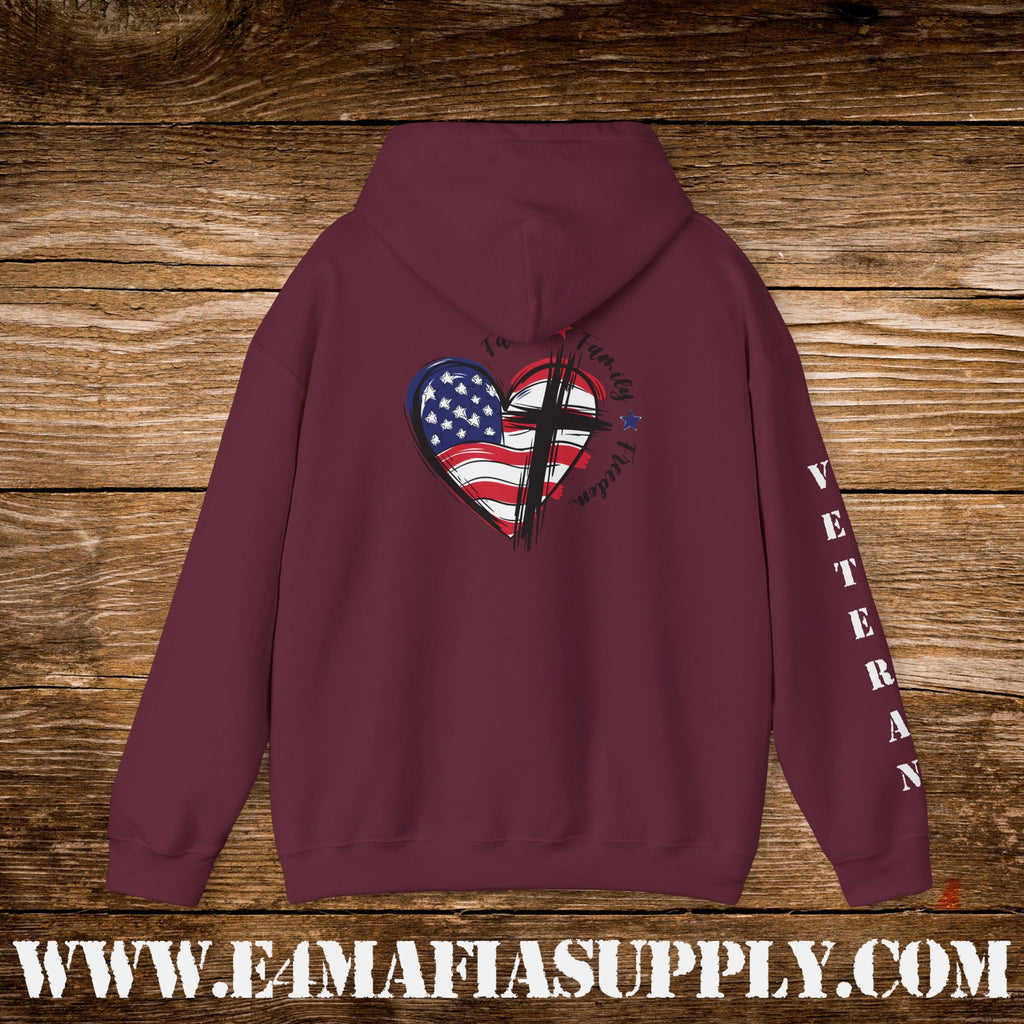 “Faith Family Freedom” Patriotic Cross and Flag Veteran Hoodie