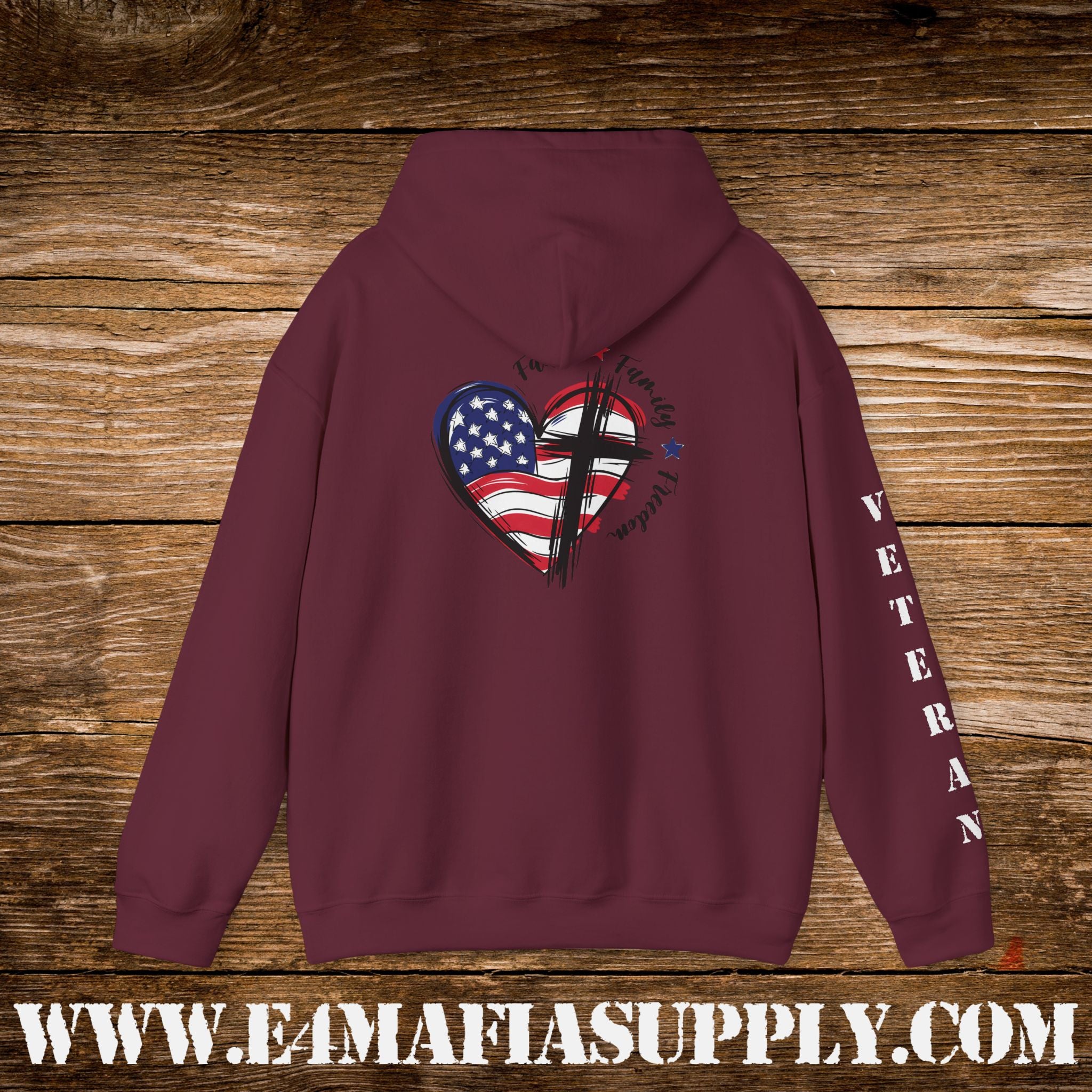 “Faith Family Freedom” Patriotic Cross and Flag Veteran Hoodie