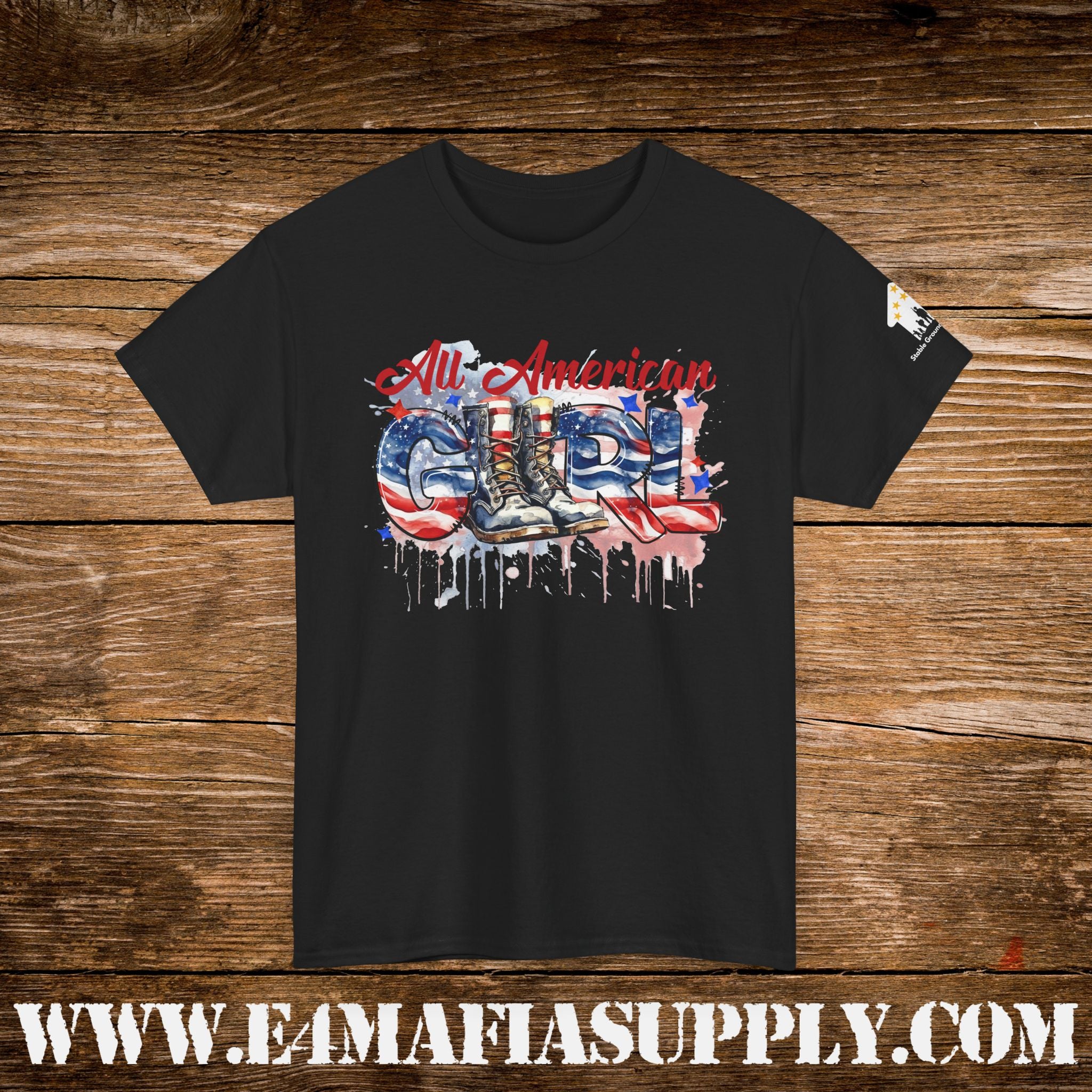 “All American Girl” – Patriotic Flag & Combat Boots T-Shirt
