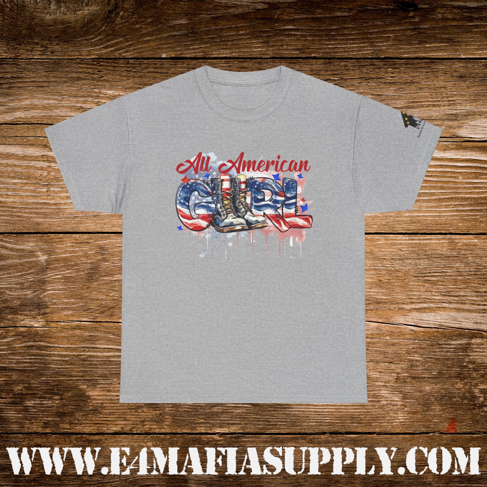 “All American Girl” – Patriotic Flag & Combat Boots T-Shirt