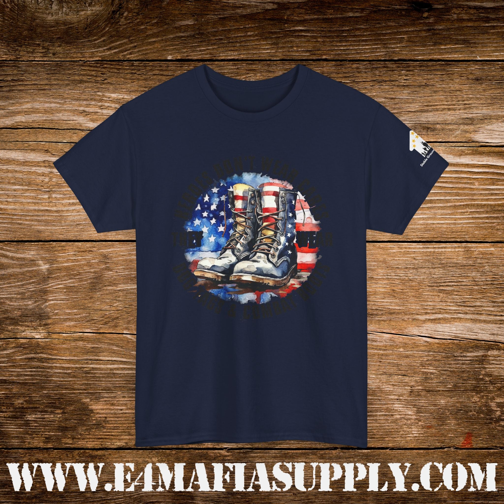 “Heroes Don’t Wear Capes – They Wear Dog Tags & Combat Boots” – Patriotic Round Flag Military T-Shirt