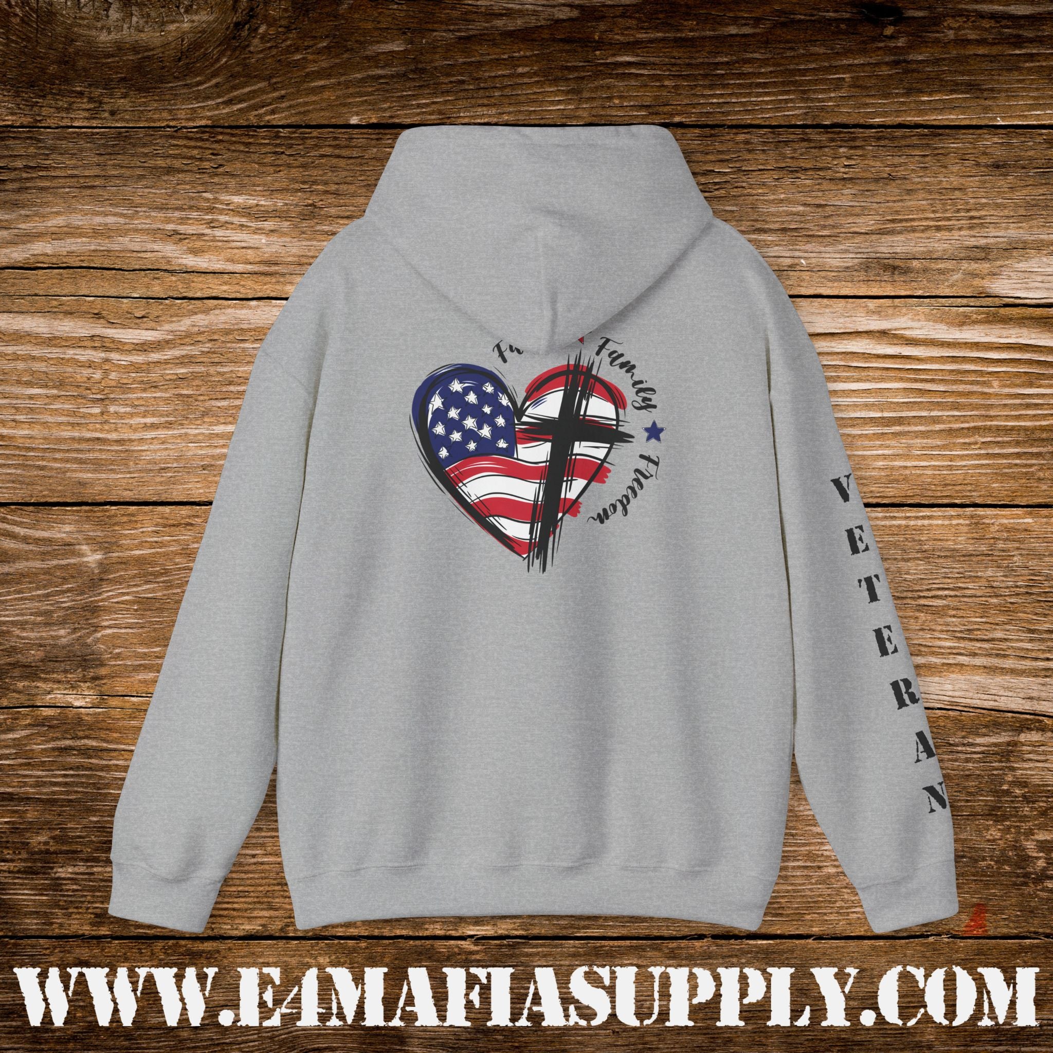 “Faith Family Freedom” Patriotic Cross and Flag Veteran Hoodie