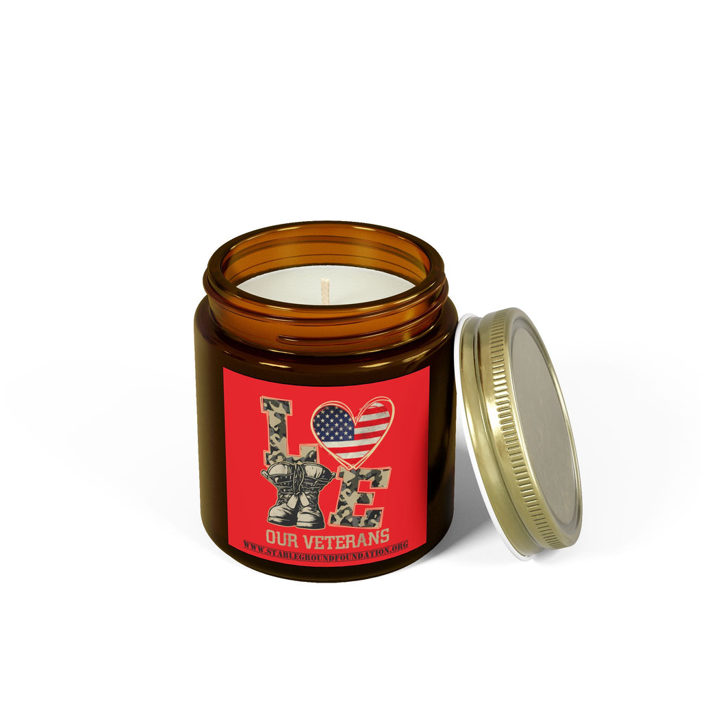Love Our Veterans Candle – Red Patriotic Tribute Candle for Heroes