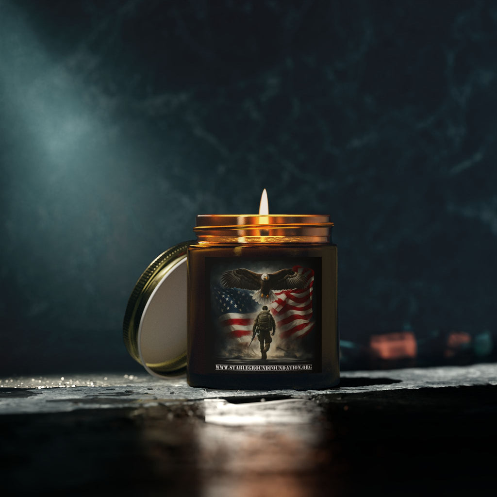 Defenders of Freedom Candle – Soldier with American Flag Tribute