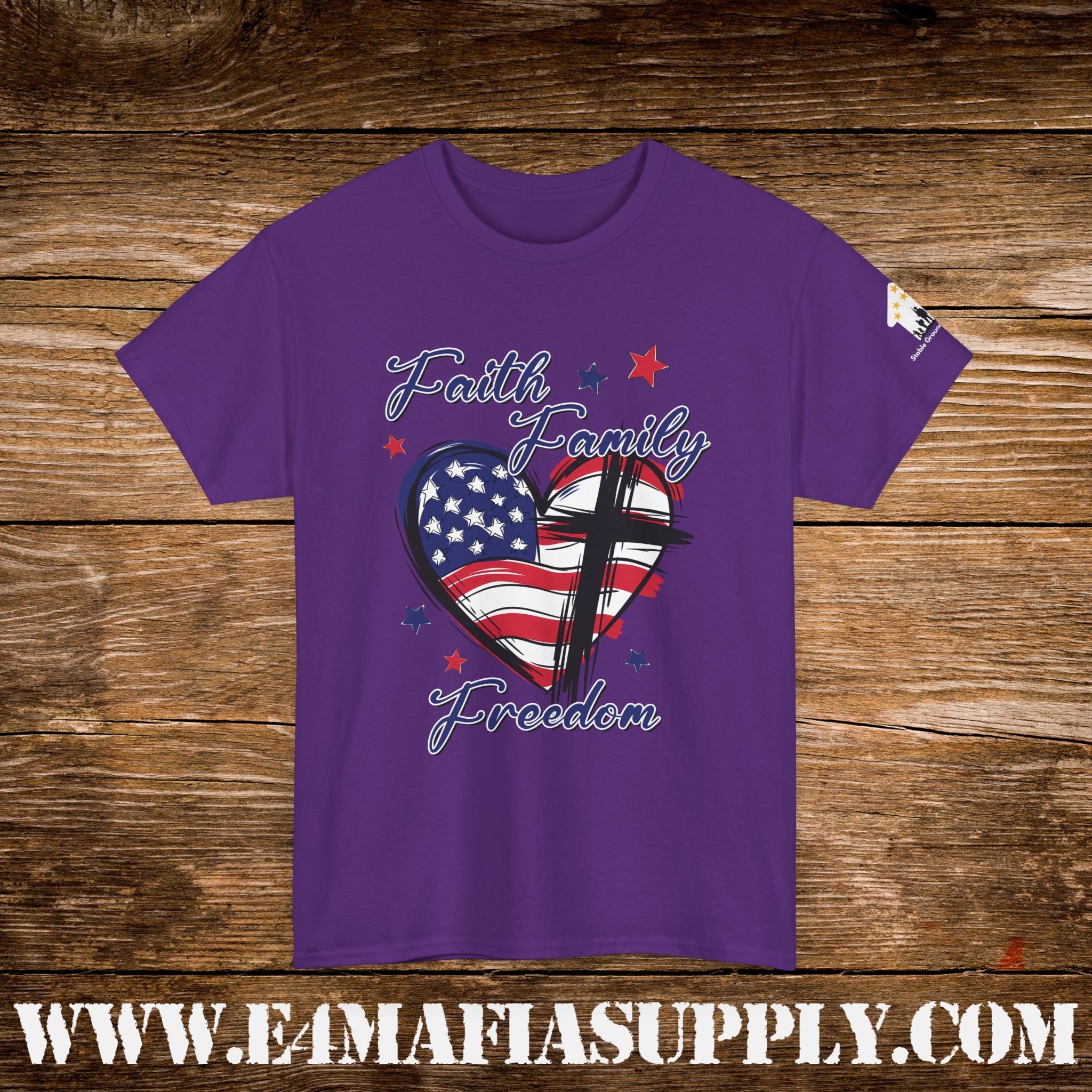 “Faith, Family, Freedom” – Patriotic American Flag & Cross T-Shirt