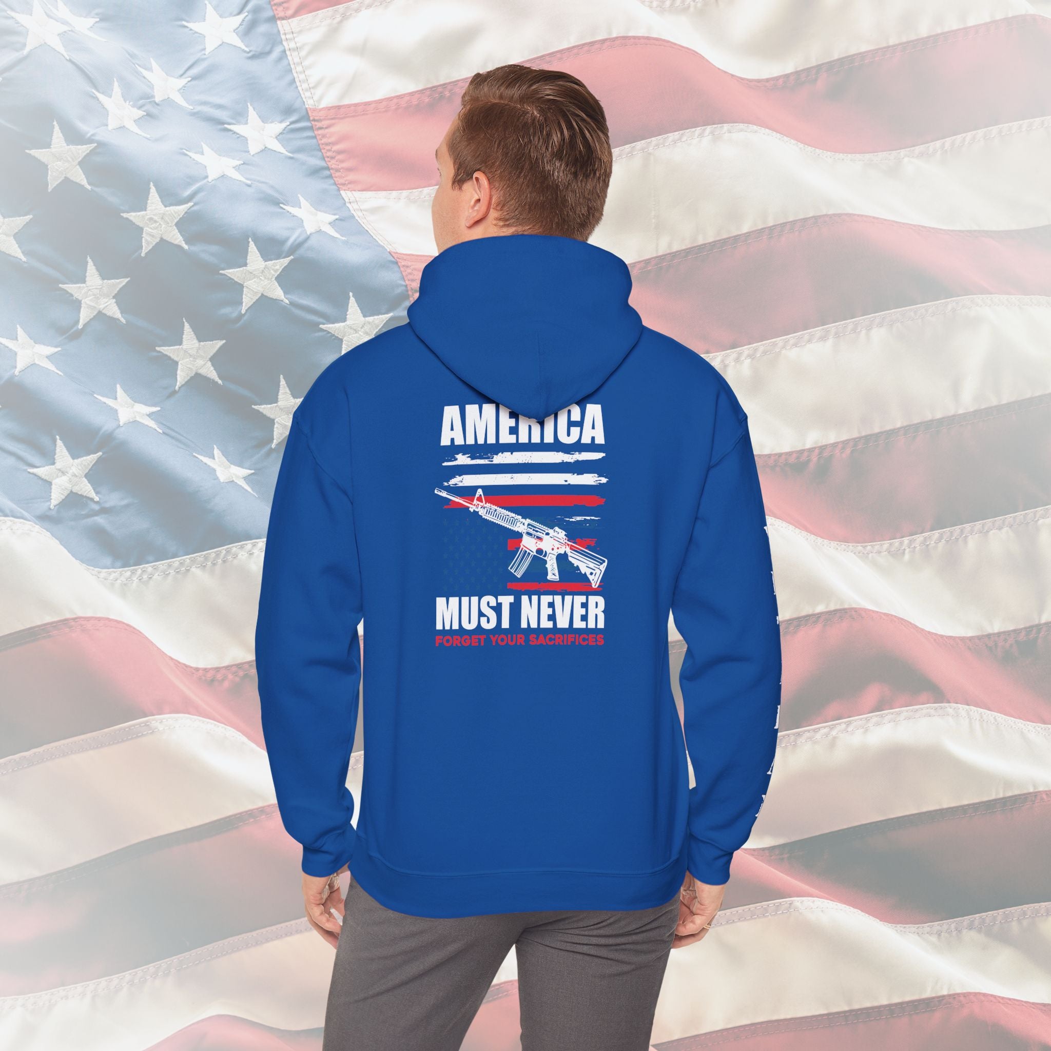 “America Must Never Forget Your Sacrifices” Patriotic Veteran Hoodie
