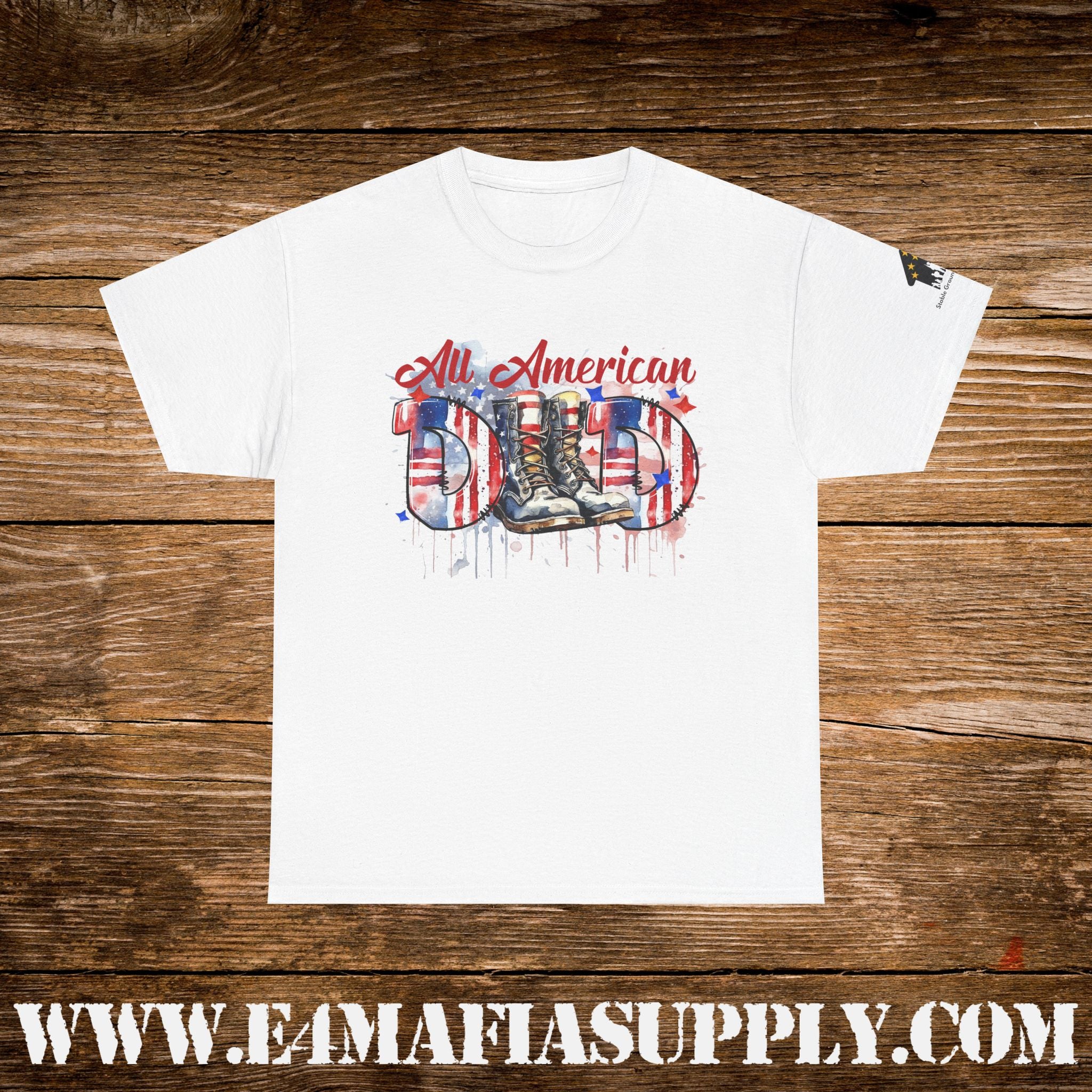 “All American Dad” – Patriotic Flag & Combat Boots T-Shirt