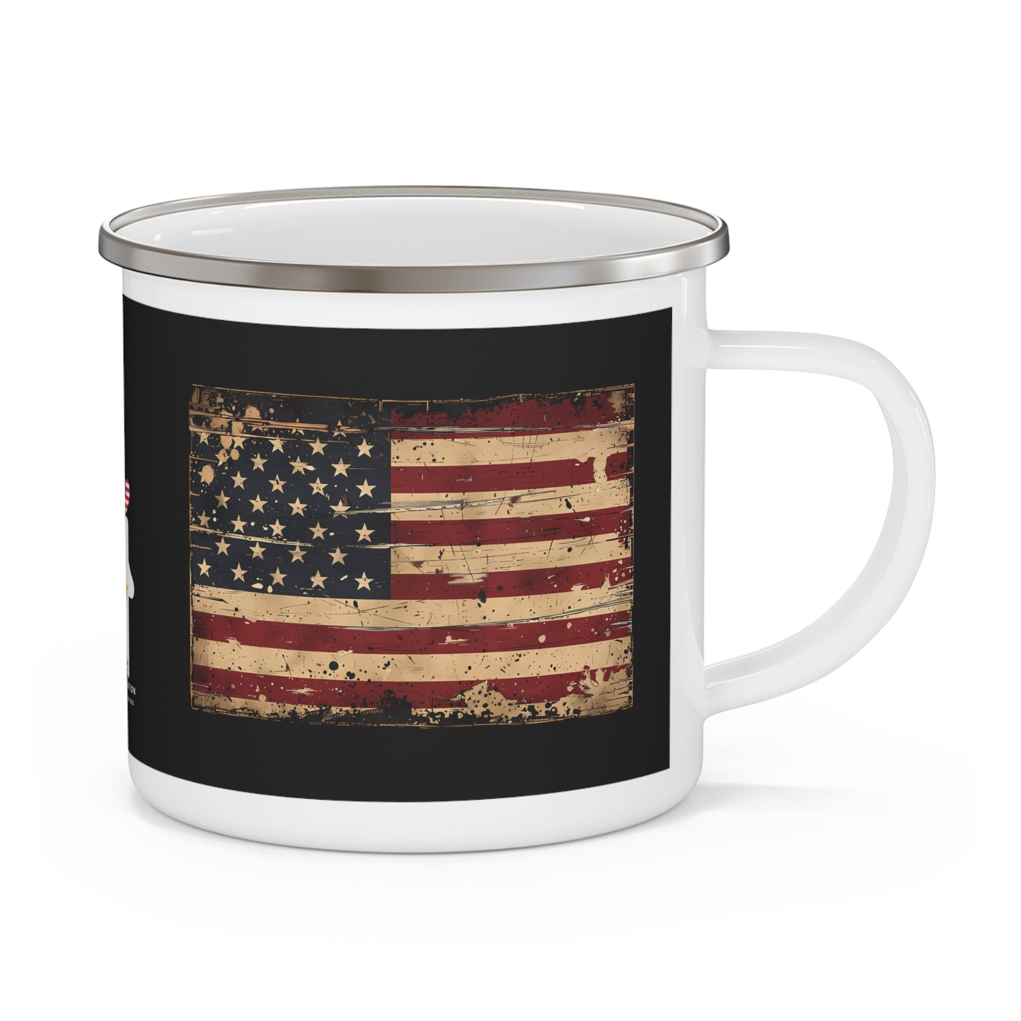 Vintage American Flag Coffee Cup – Rustic Patriotic Enamel Cup