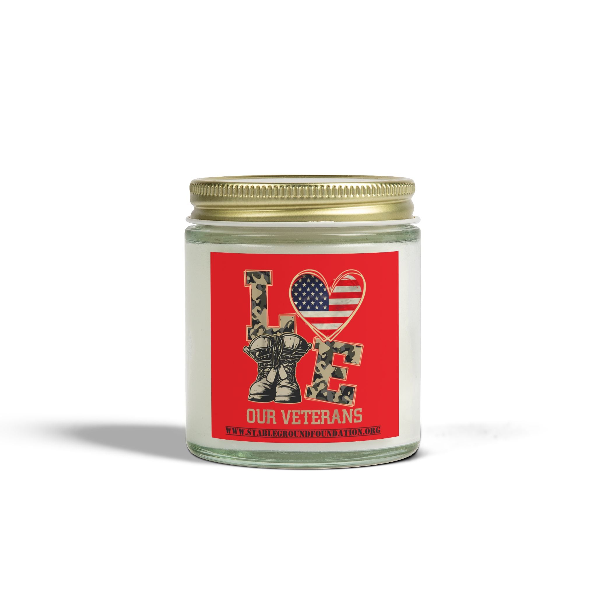 Love Our Veterans Candle – Red Patriotic Tribute Candle for Heroes