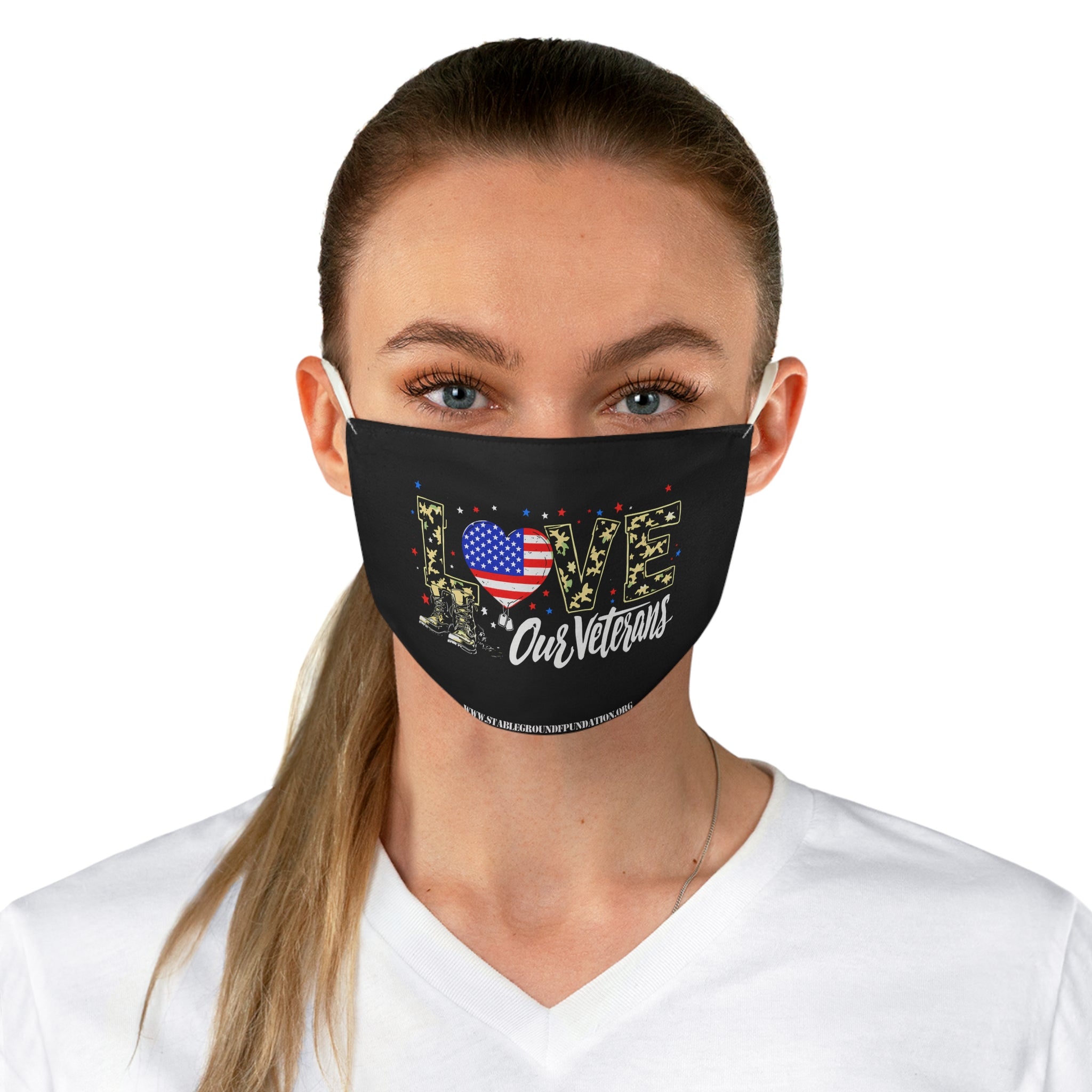 Love Our Veterans – Patriotic Camo Heart Face Mask