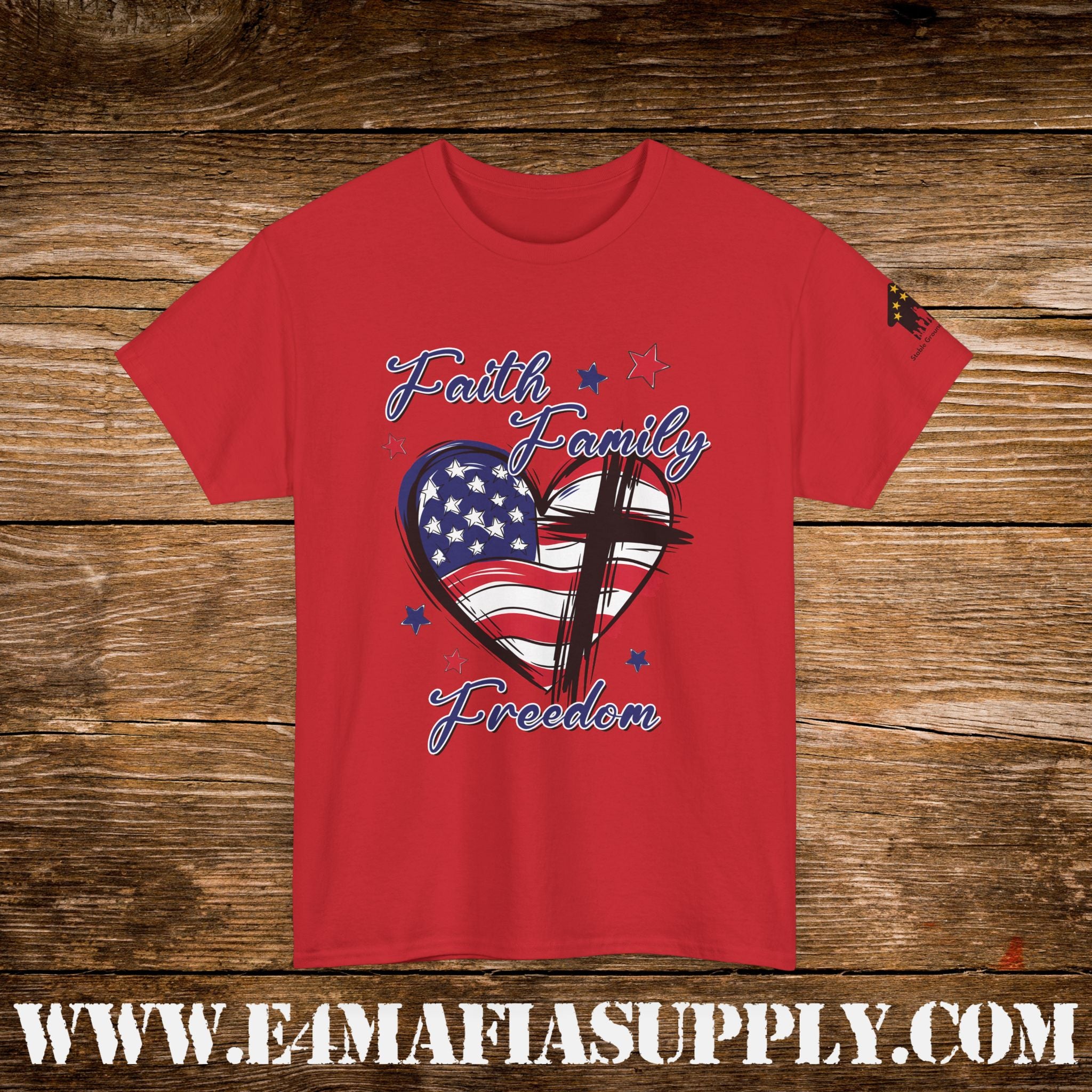 “Faith, Family, Freedom” – Patriotic American Flag & Cross T-Shirt