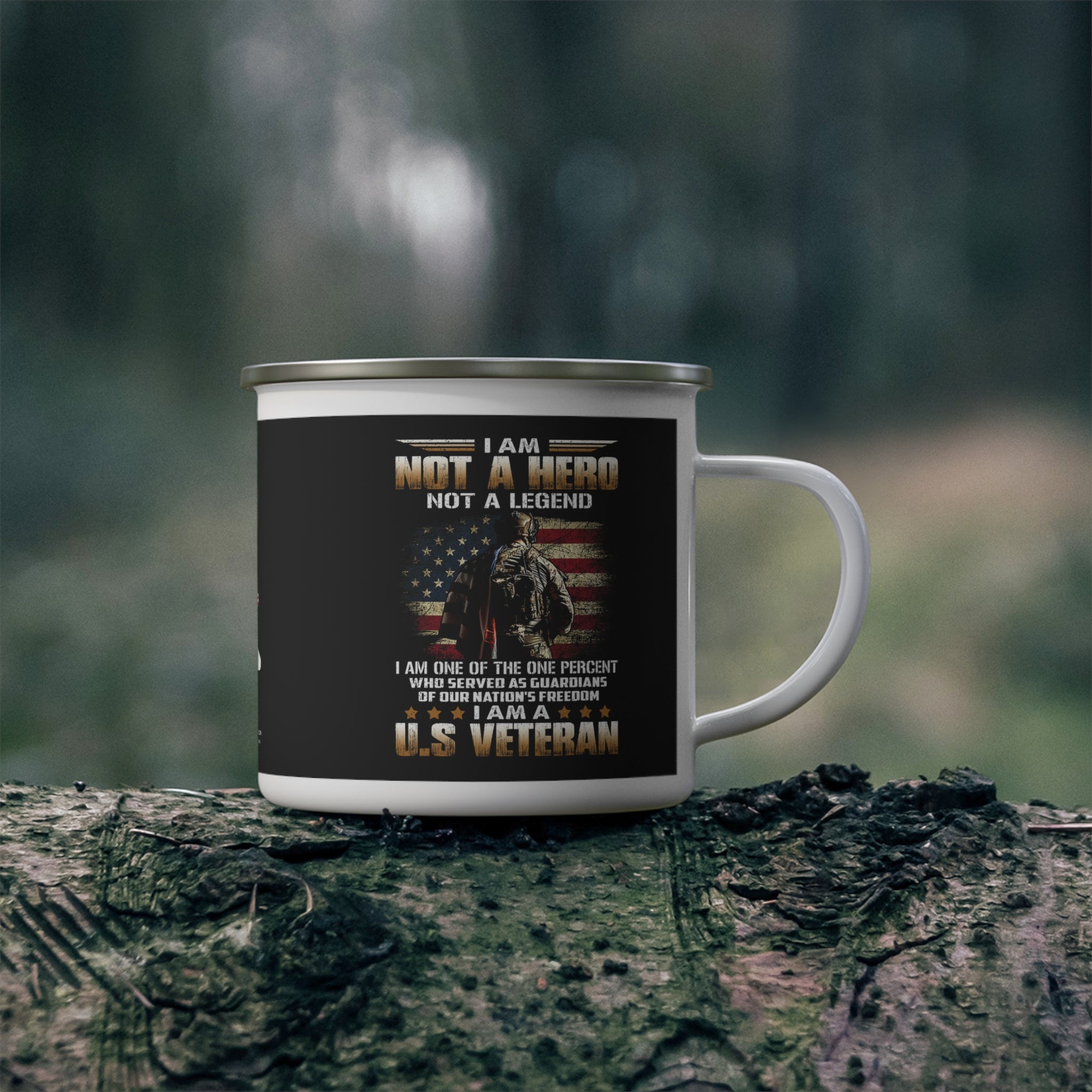 Not a Hero Coffee Cup – Proud U.S. Veteran Patriotic Enamel Cup