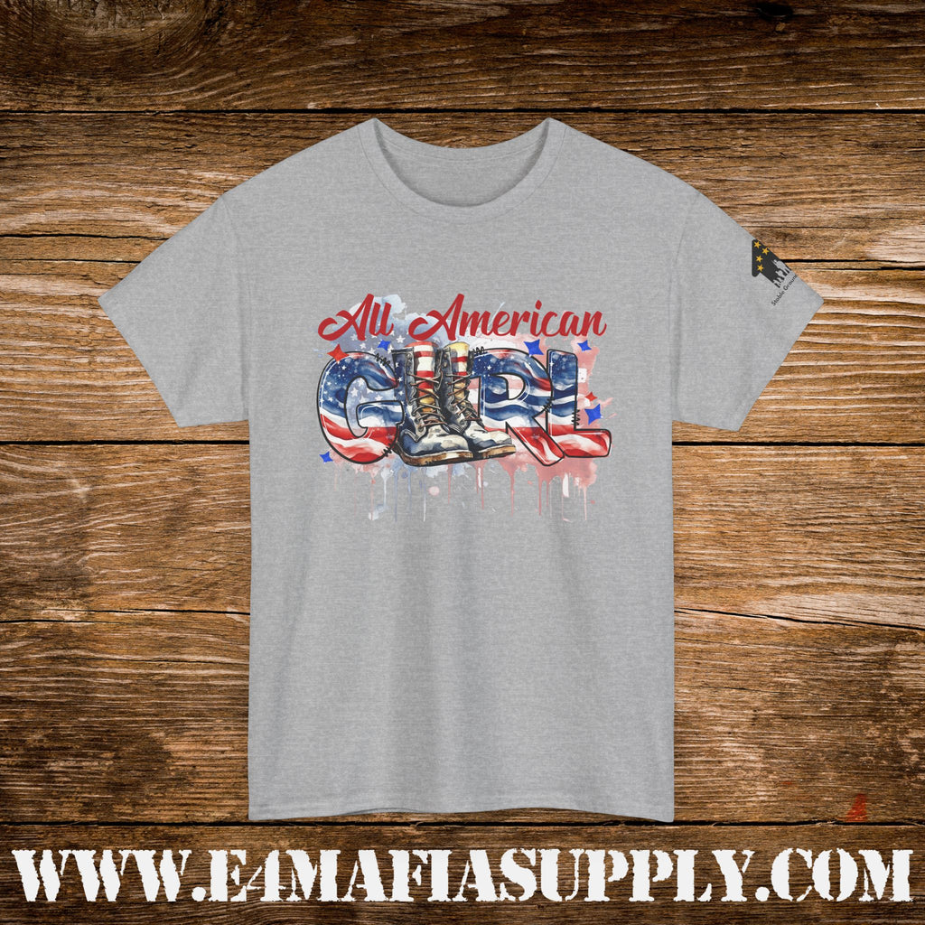 “All American Girl” – Patriotic Flag & Combat Boots T-Shirt