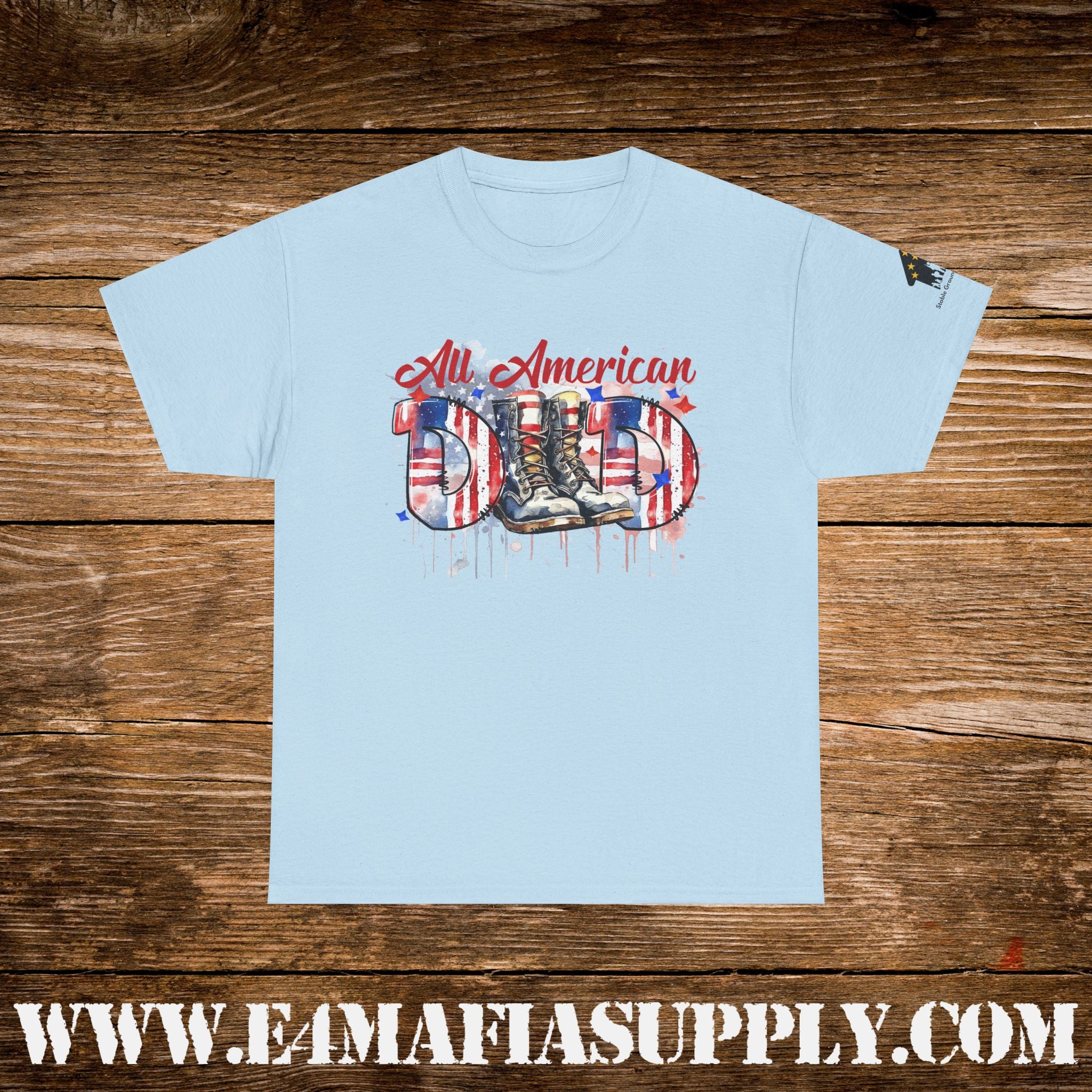 “All American Dad” – Patriotic Flag & Combat Boots T-Shirt