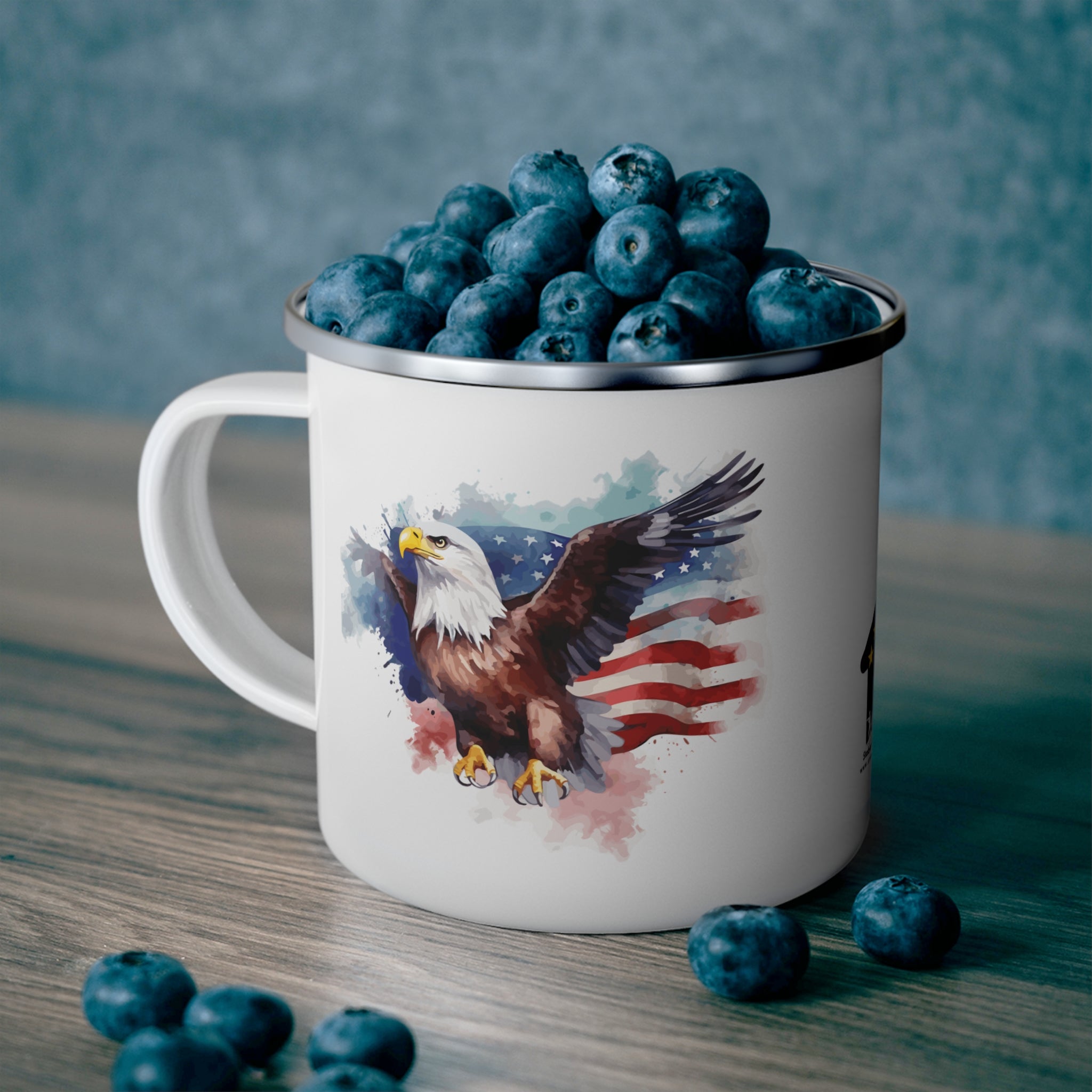 American Eagle Coffee Cup – Patriotic Watercolor Enamel Mug