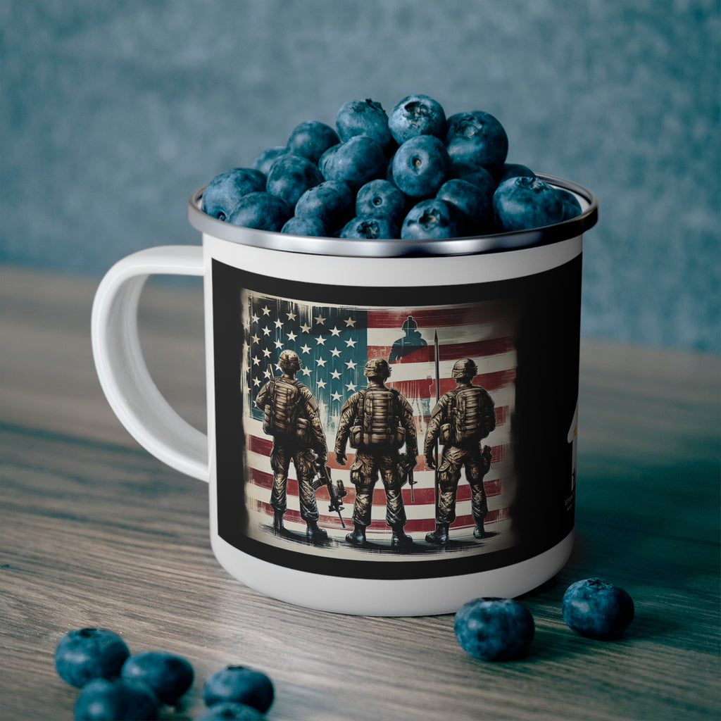 Three Soldiers Coffee Cup – Patriotic Brotherhood Tribute Enamel Cup