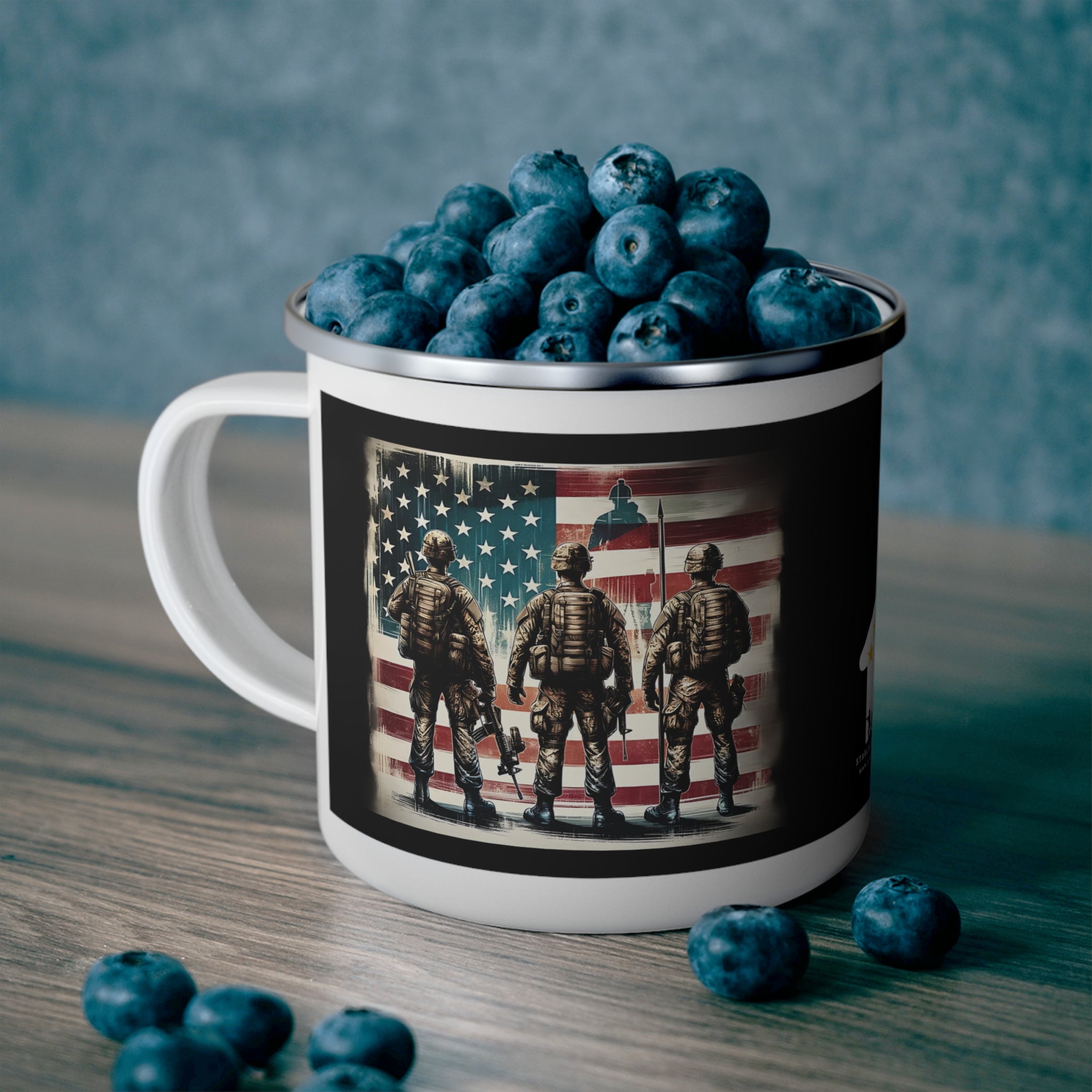 Three Soldiers Coffee Cup – Patriotic Brotherhood Tribute Enamel Cup