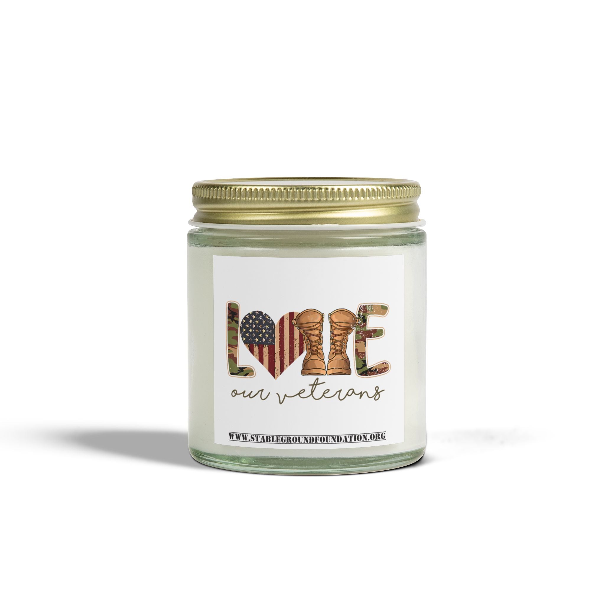 Love Our Veterans Candle – Desert Camo Boots Patriotic Tribute Candle