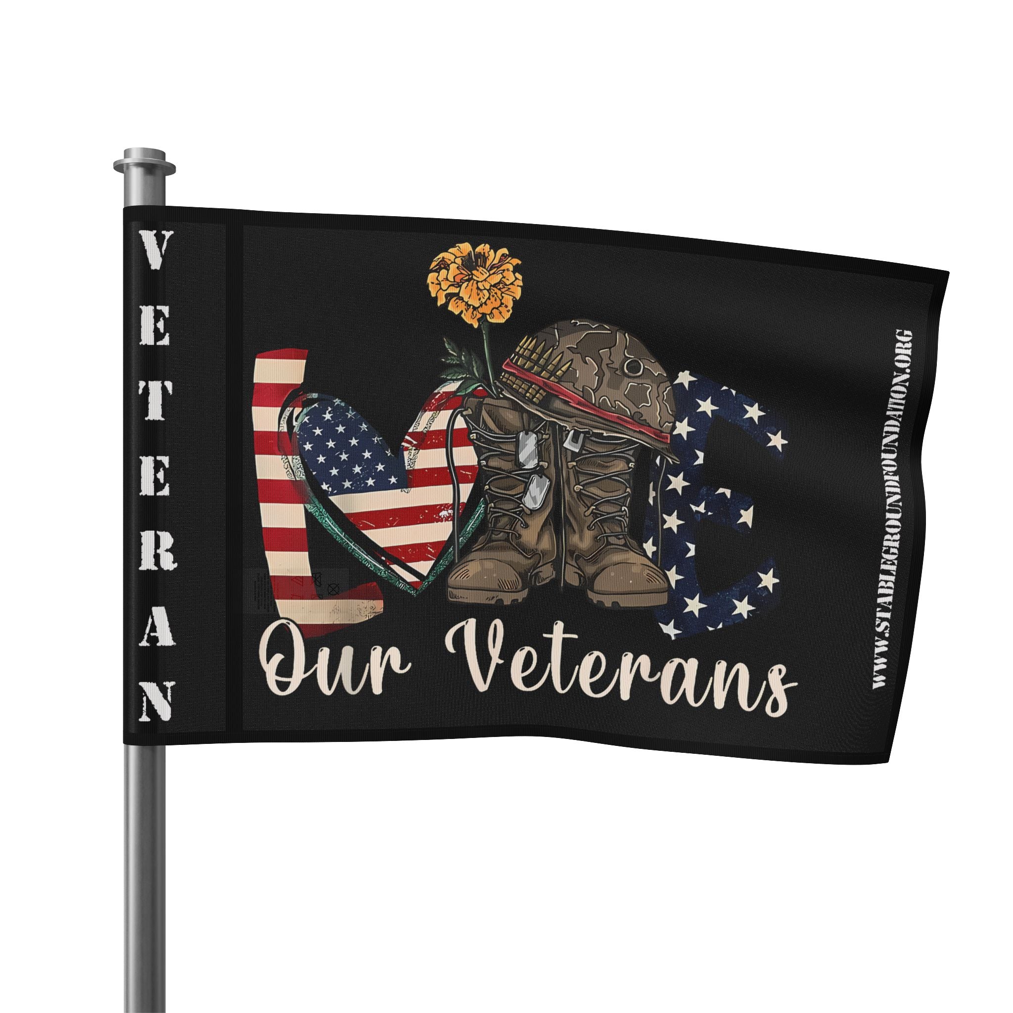 Love Our Veterans — Patriotic Flag Honoring Service, Sacrifice & Strength