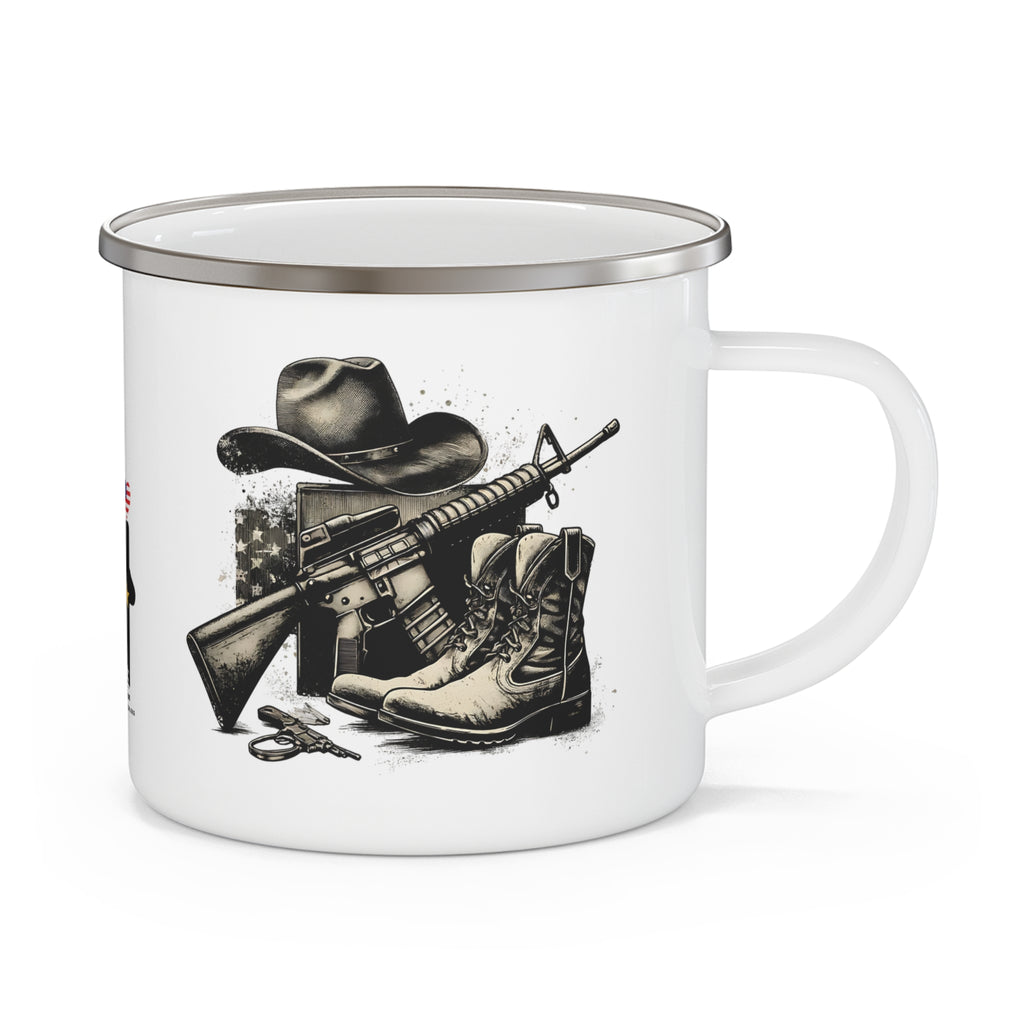 Cowboy Hat & Rifle Coffee Cup – Western Military Tribute Enamel Cup