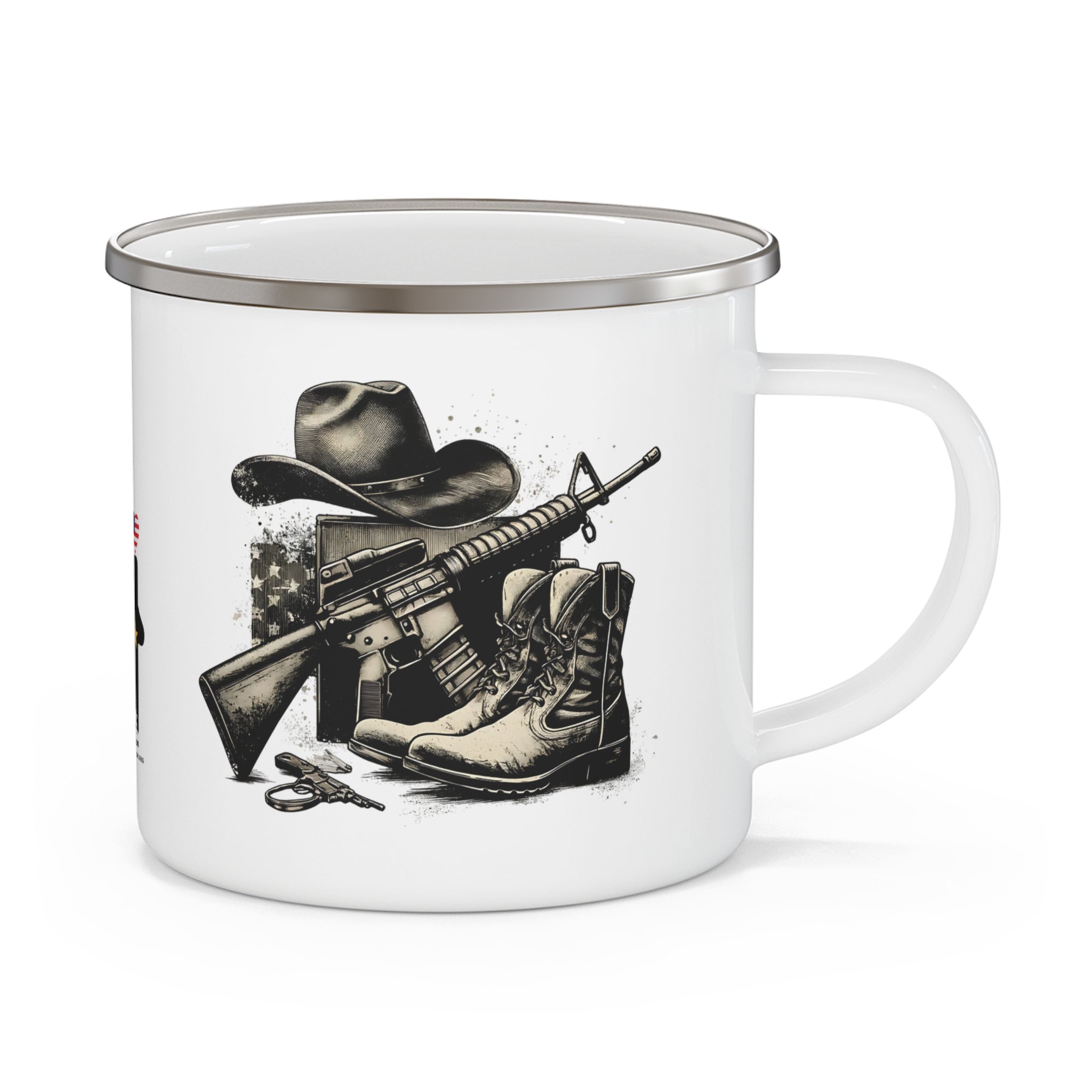 Cowboy Hat & Rifle Coffee Cup – Western Military Tribute Enamel Cup