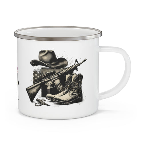 Cowboy Hat & Rifle Coffee Cup – Western Military Tribute Enamel Cup