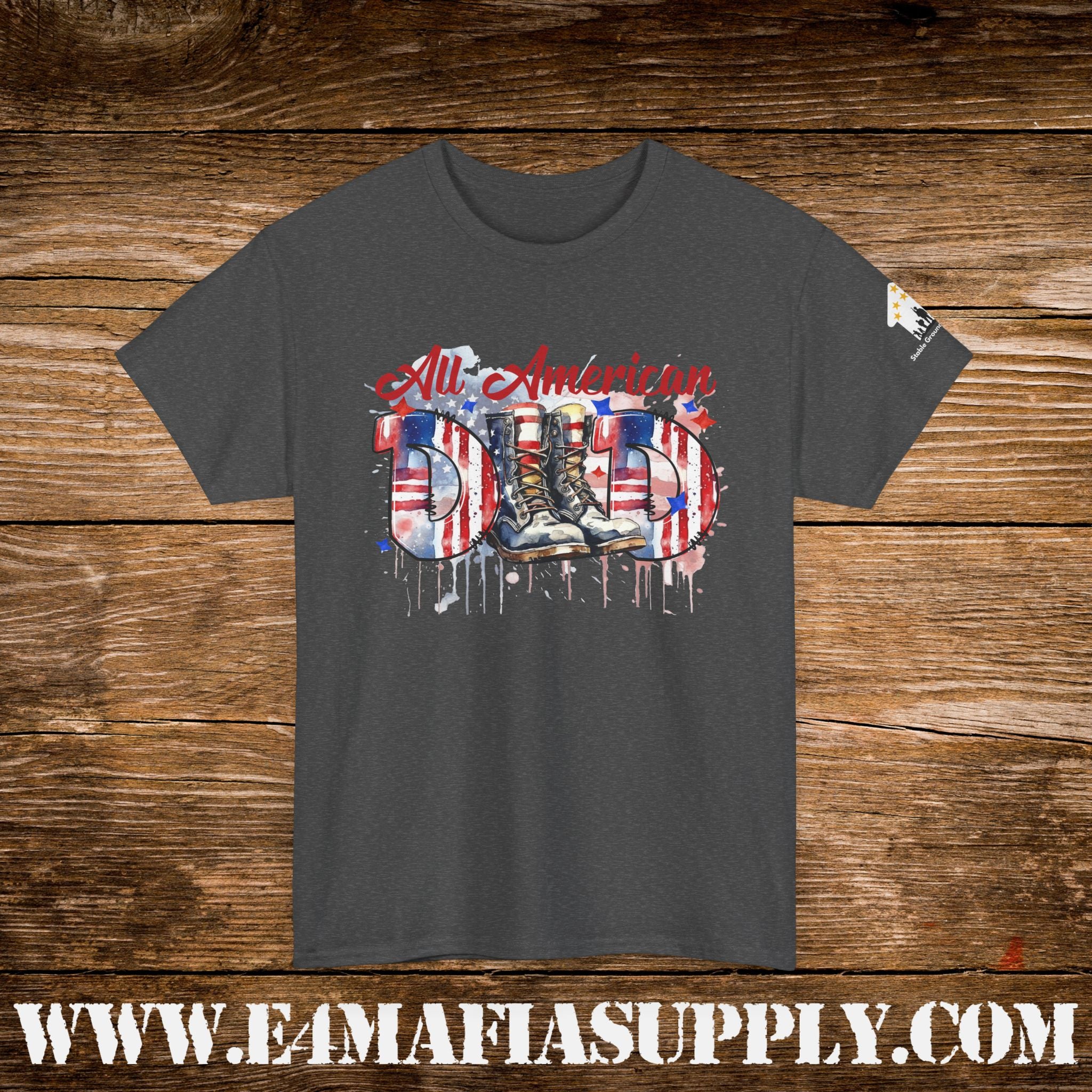 “All American Dad” – Patriotic Flag & Combat Boots T-Shirt