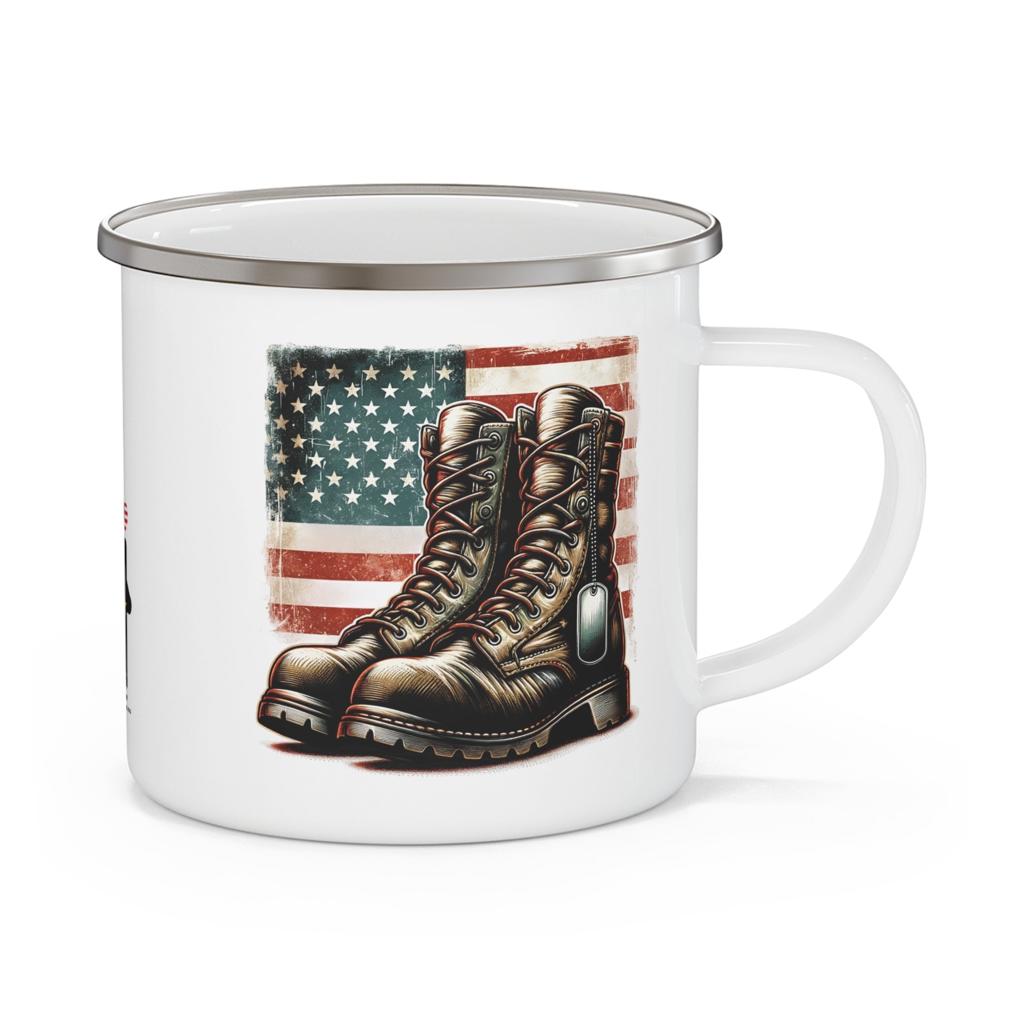 White Combat Boots Coffee Cup – Patriotic Military Tribute Enamel Cup
