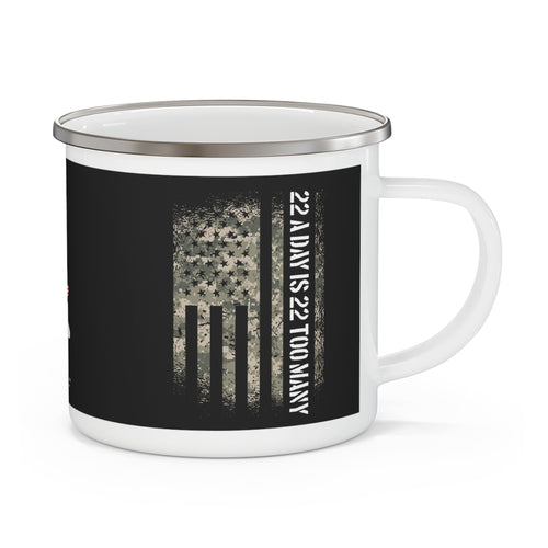22 A Day Veteran Awareness Enamel Mug – American Flag Military Tribute Coffee Cup