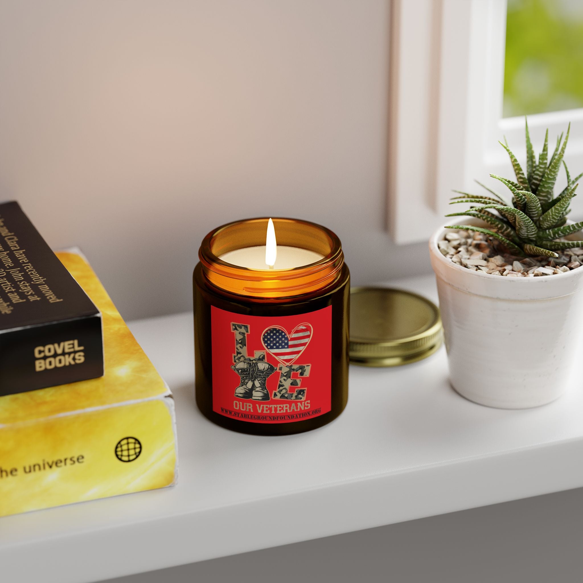 Love Our Veterans Candle – Red Patriotic Tribute Candle for Heroes