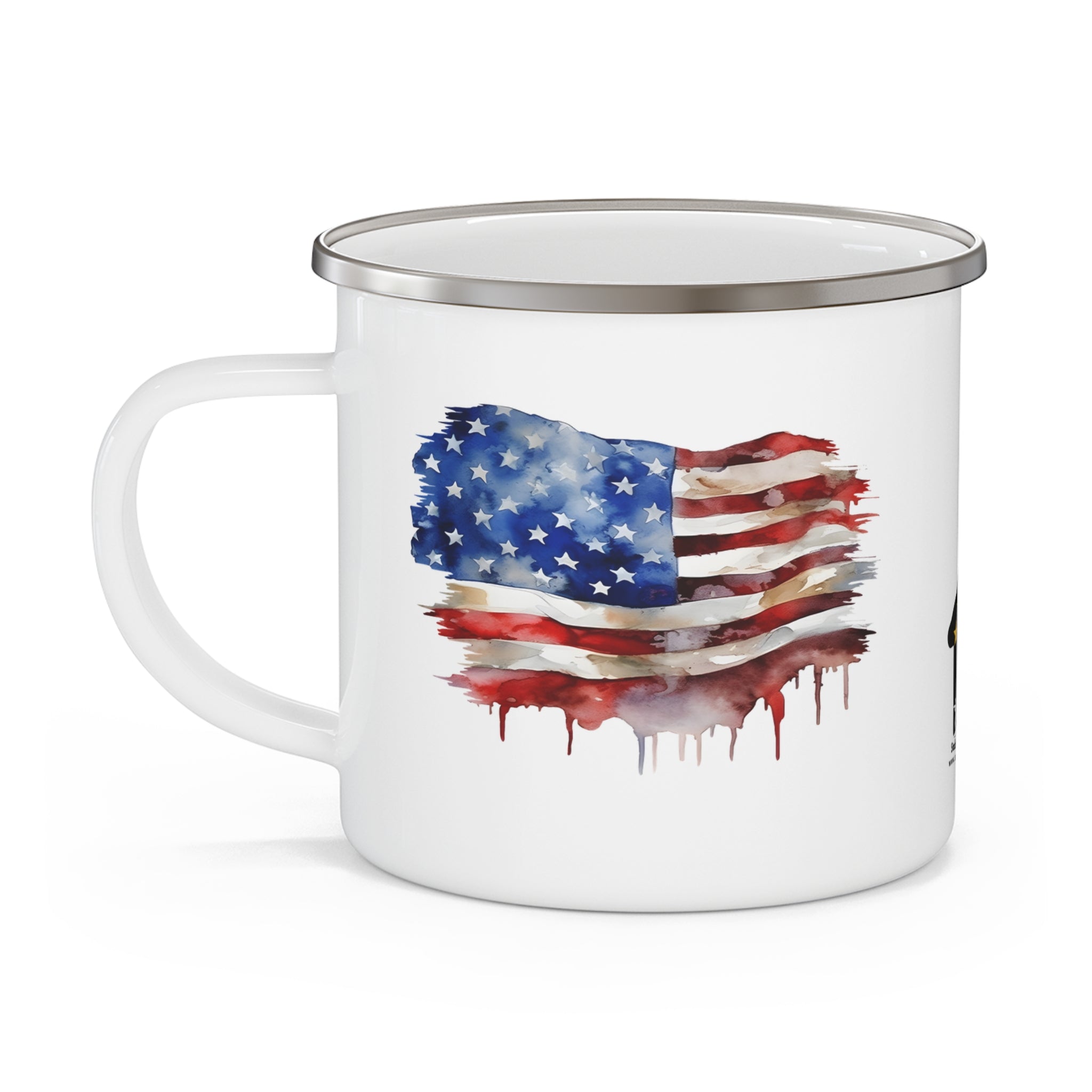 White Dripping Flag Coffee Cup – Artistic Patriotic Enamel Mug