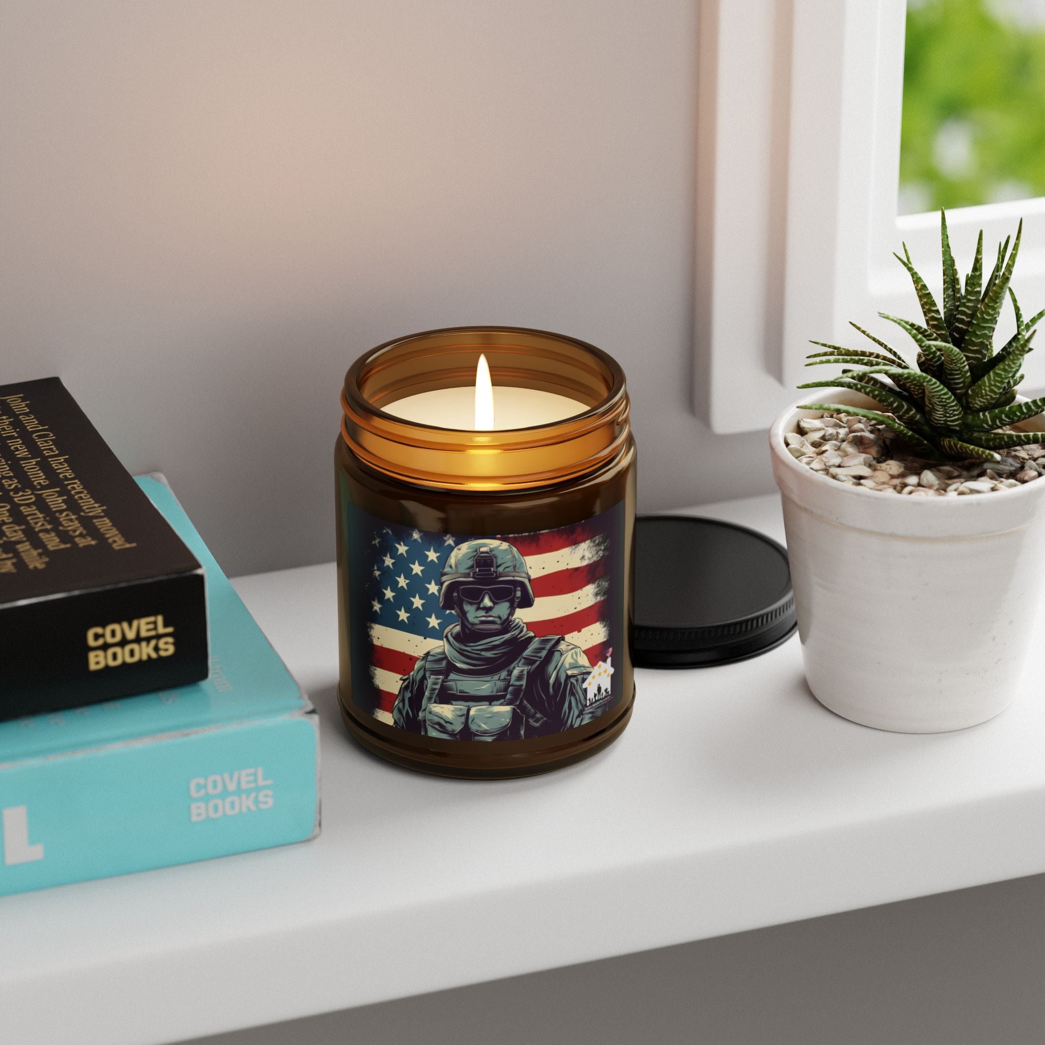 American Hero Candle | Soldier with Flag Patriotic Tribute Jar