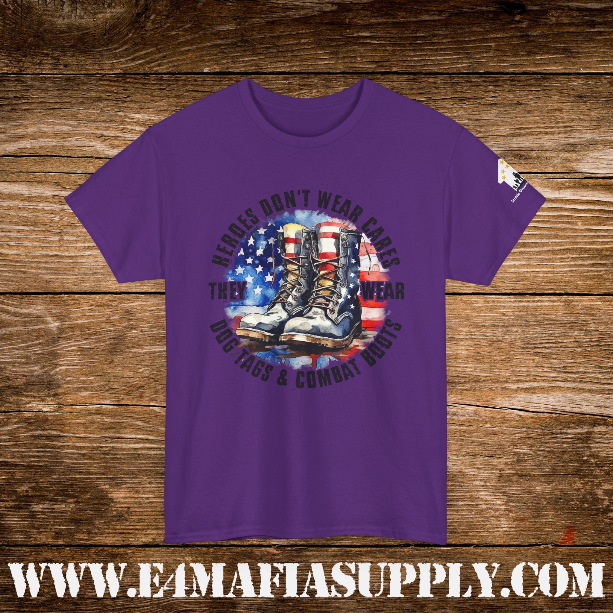 “Heroes Don’t Wear Capes – They Wear Dog Tags & Combat Boots” – Patriotic Round Flag Military T-Shirt