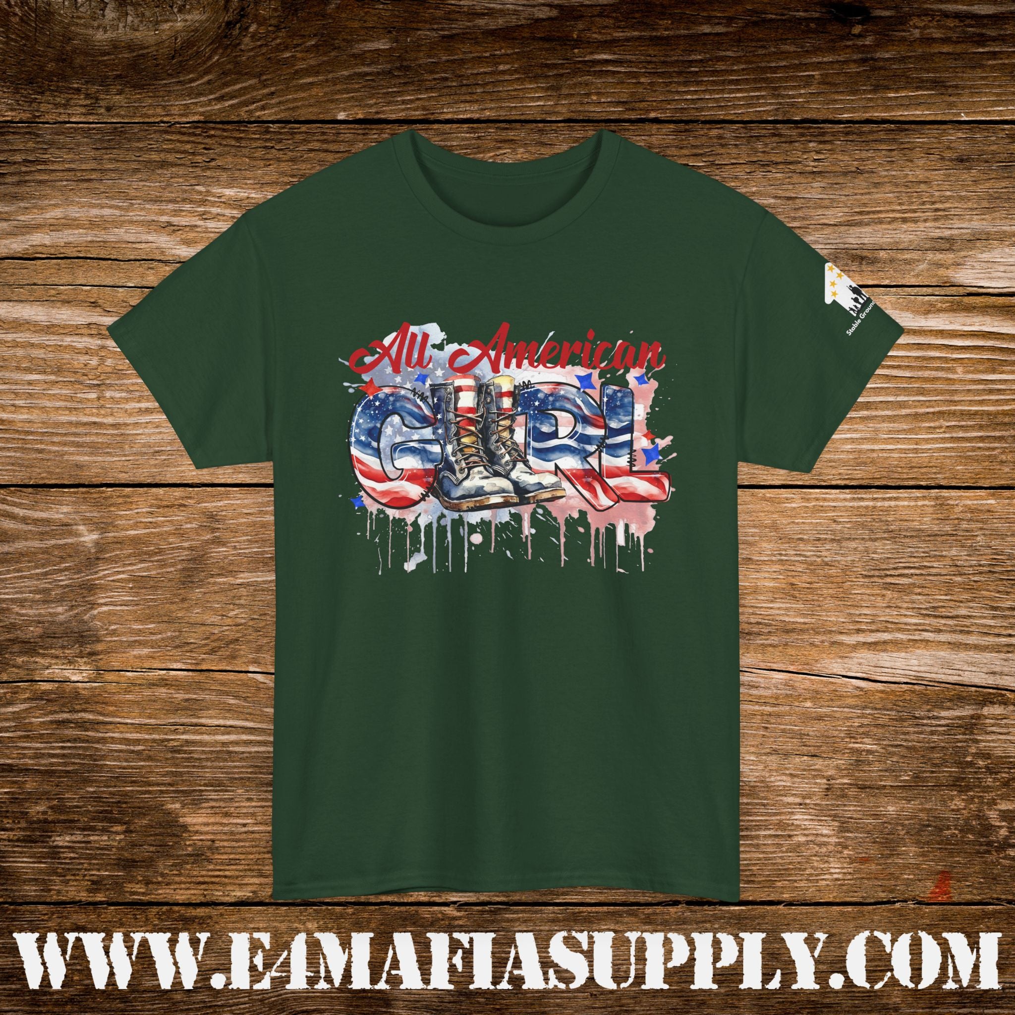“All American Girl” – Patriotic Flag & Combat Boots T-Shirt