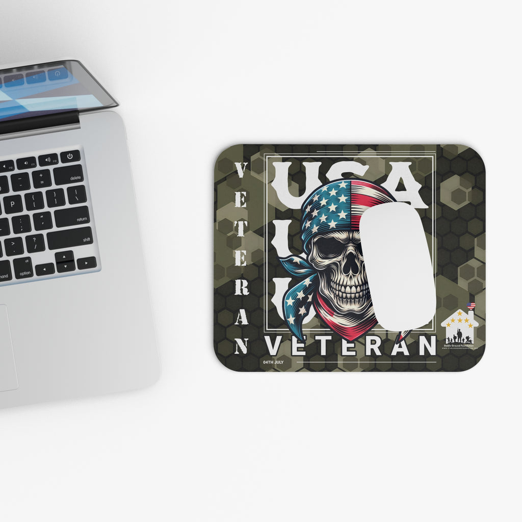USA Veteran Skull Bandana Mouse Pad – Bold Patriotic Military Design