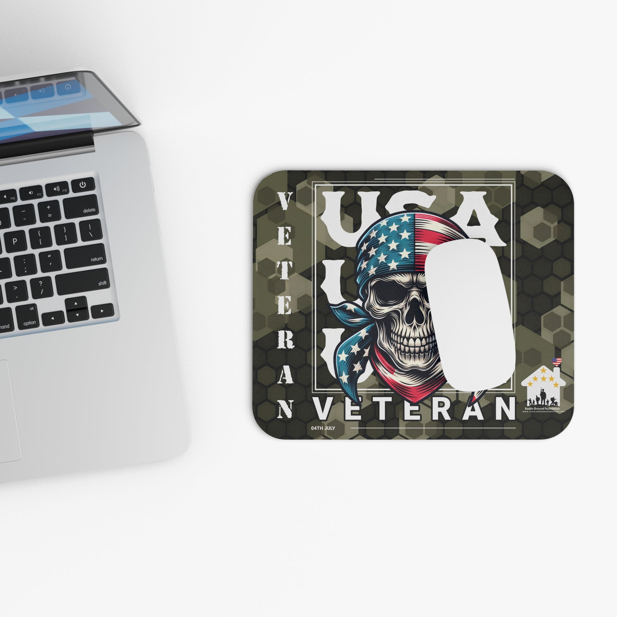 USA Veteran Skull Bandana Mouse Pad – Bold Patriotic Military Design