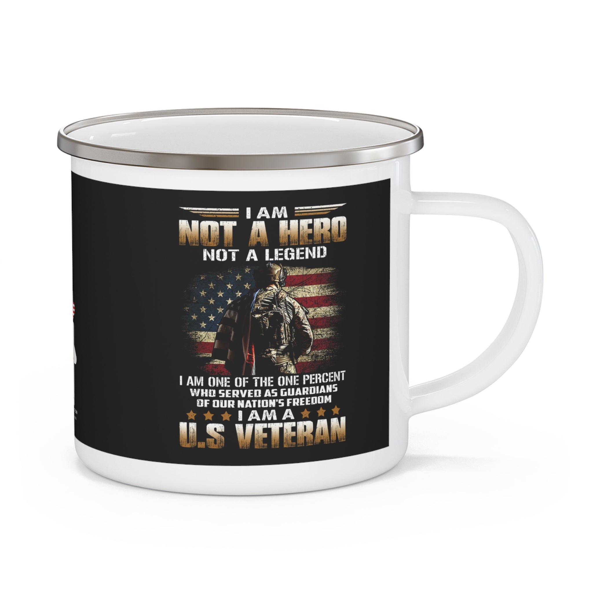 Not a Hero Coffee Cup – Proud U.S. Veteran Patriotic Enamel Cup