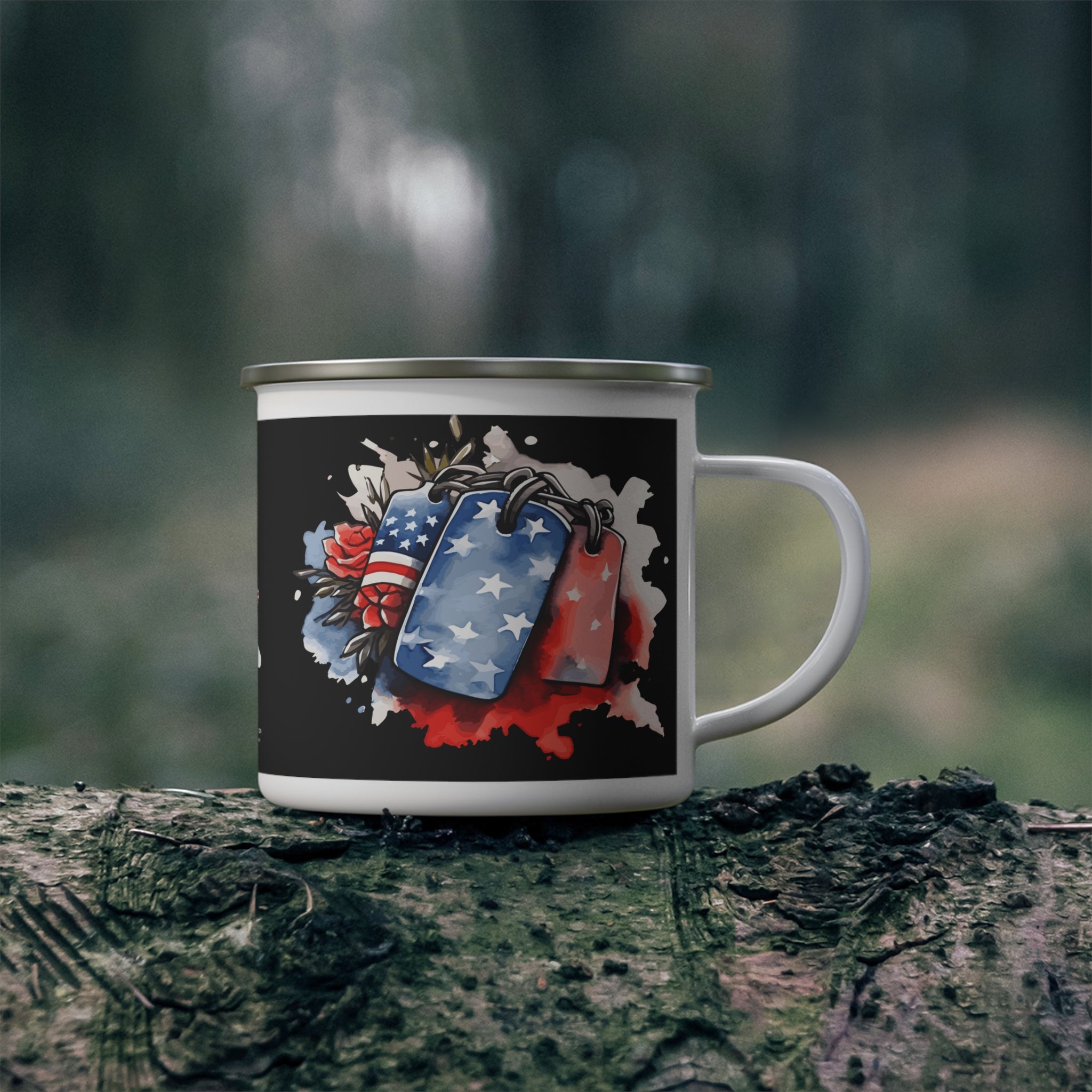 Patriotic Dog Tags Coffee Cup – Fallen Hero Tribute Enamel Mug
