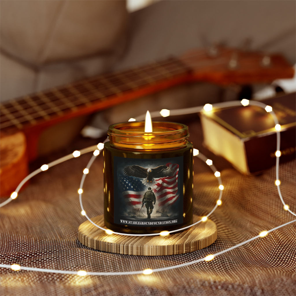 Defenders of Freedom Candle – Soldier with American Flag Tribute