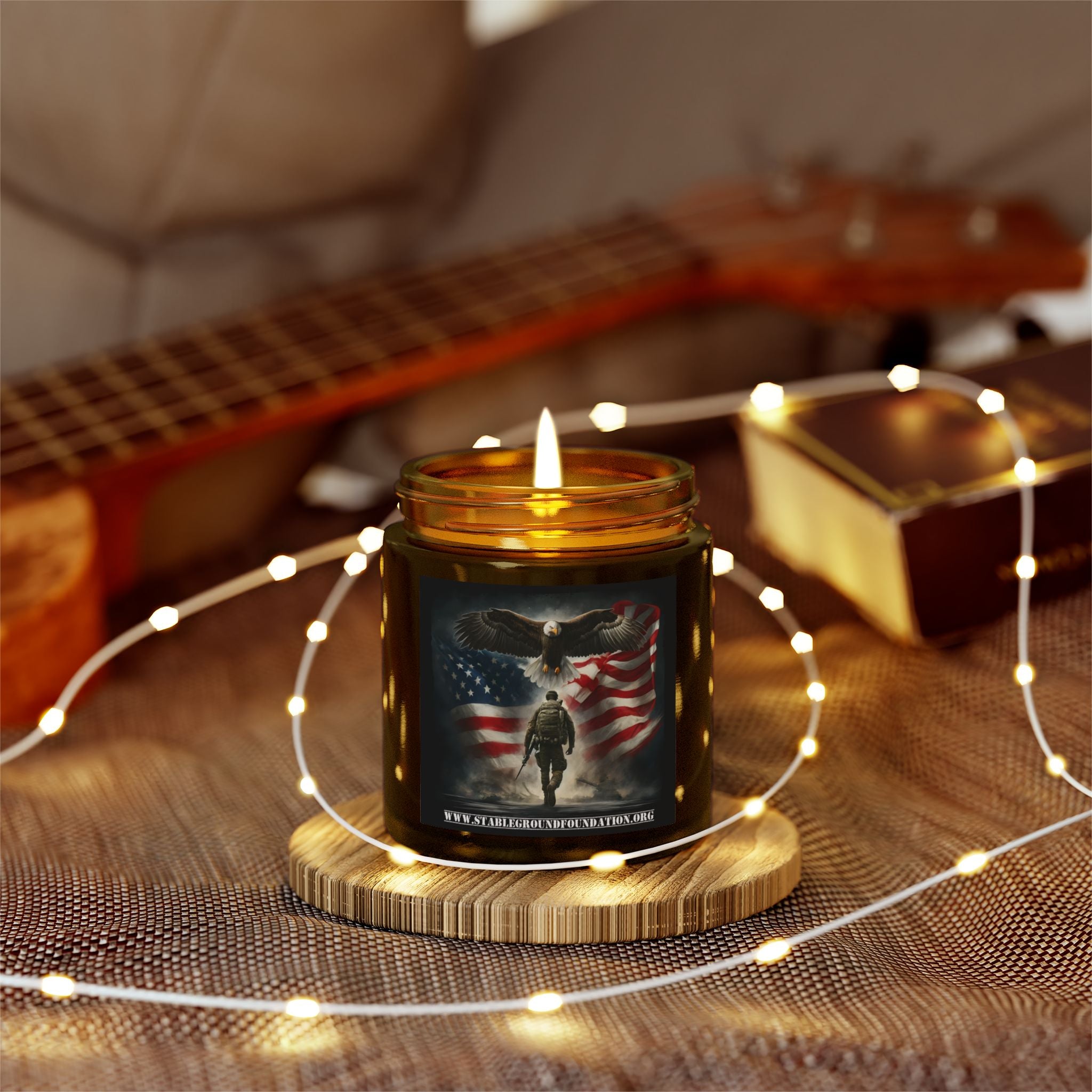 Defenders of Freedom Candle – Soldier with American Flag Tribute