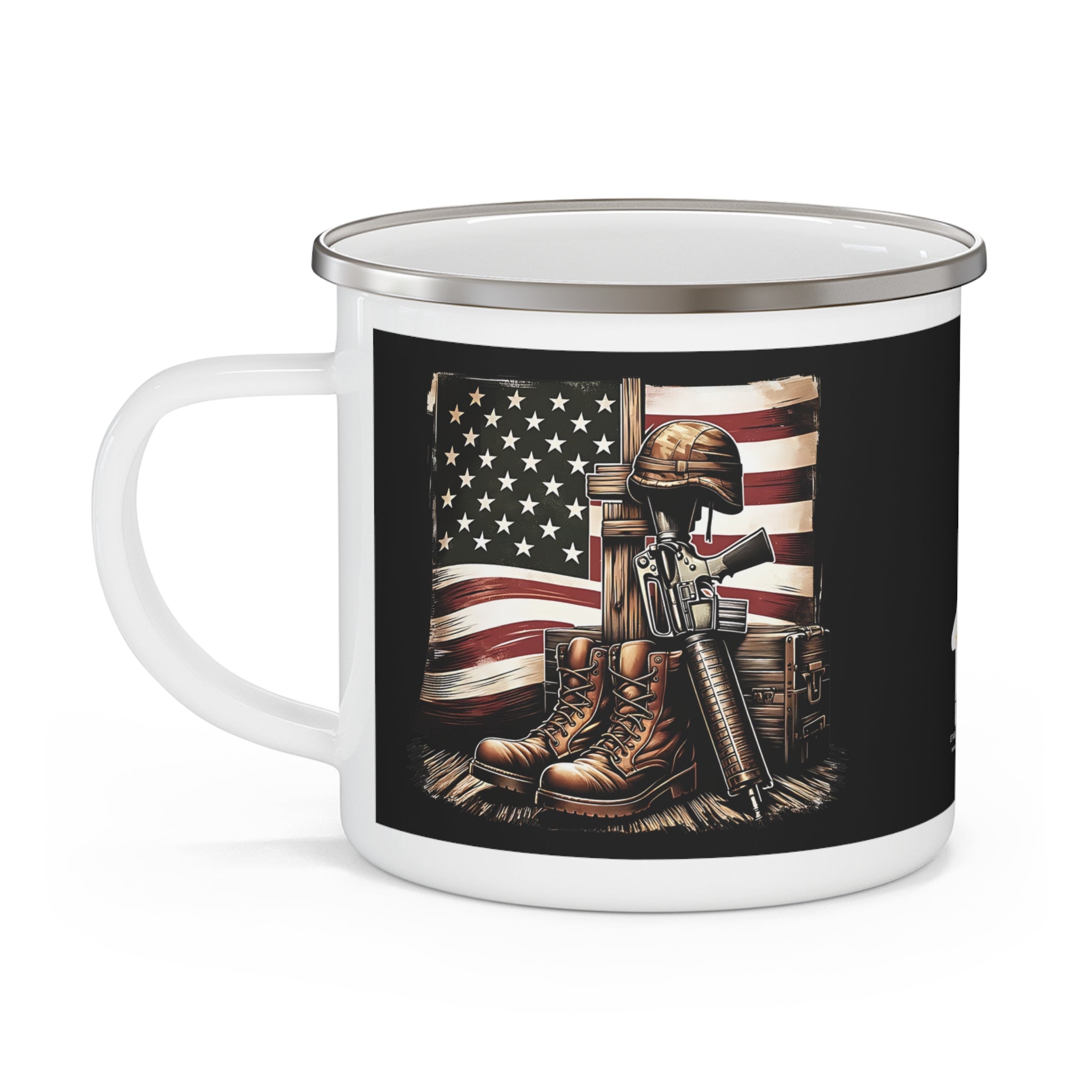 Battlefield Cross Coffee Cup – Fallen Soldier Memorial Enamel Cup