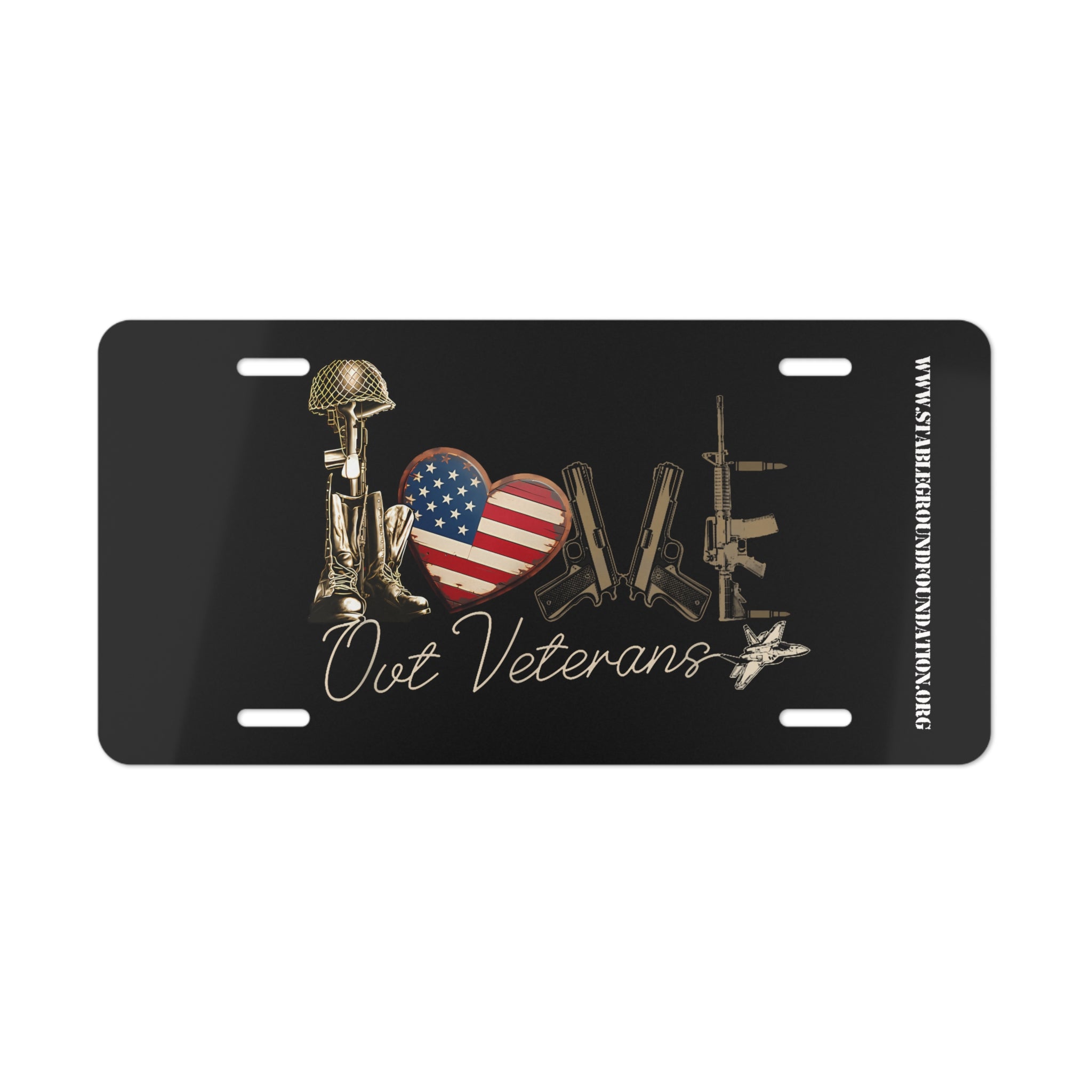 Love Our Veterans – Black Military Rifles & Battlefield Cross License Plate