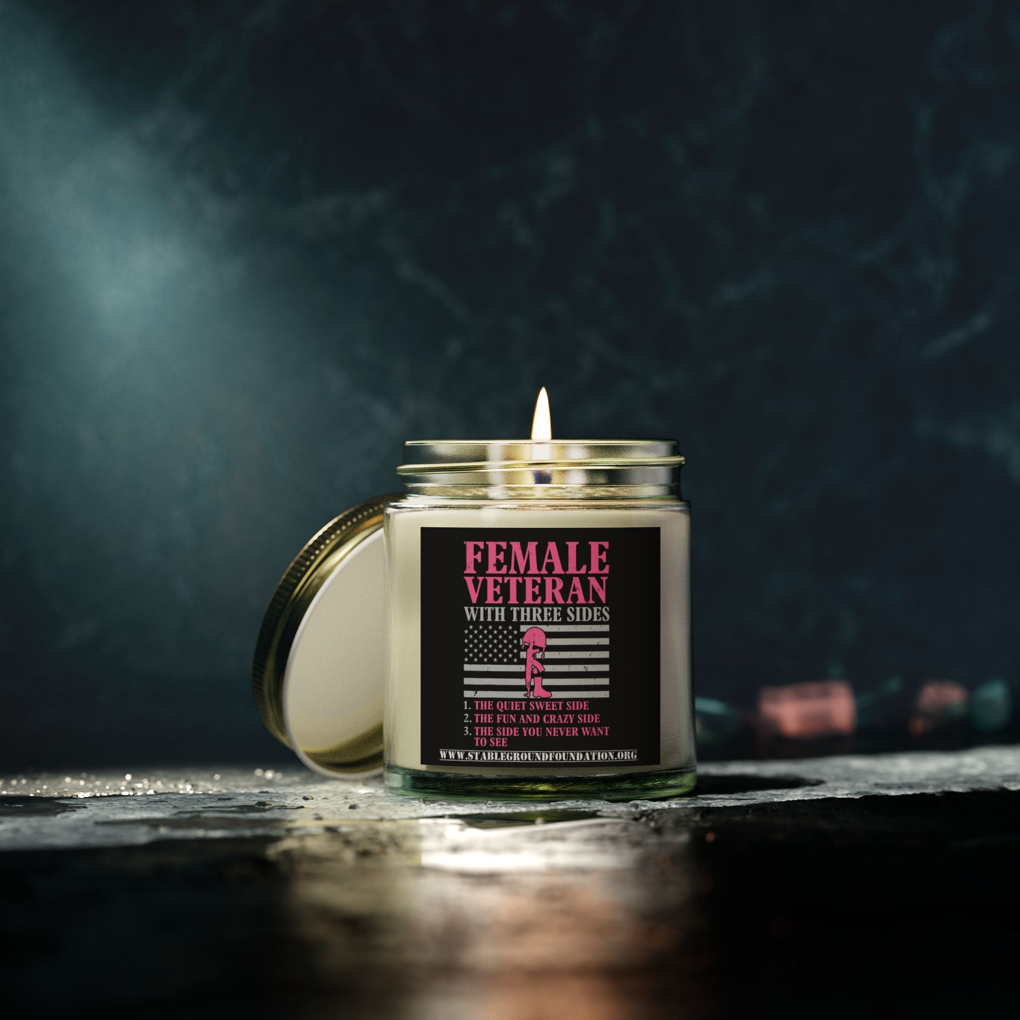 Female Veteran Candle – Pink Ribbon Tribute with Three Sides of Strength