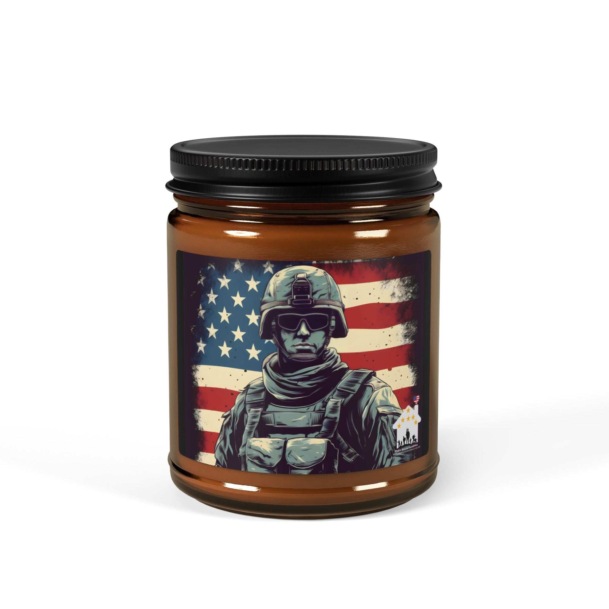 American Hero Candle | Soldier with Flag Patriotic Tribute Jar