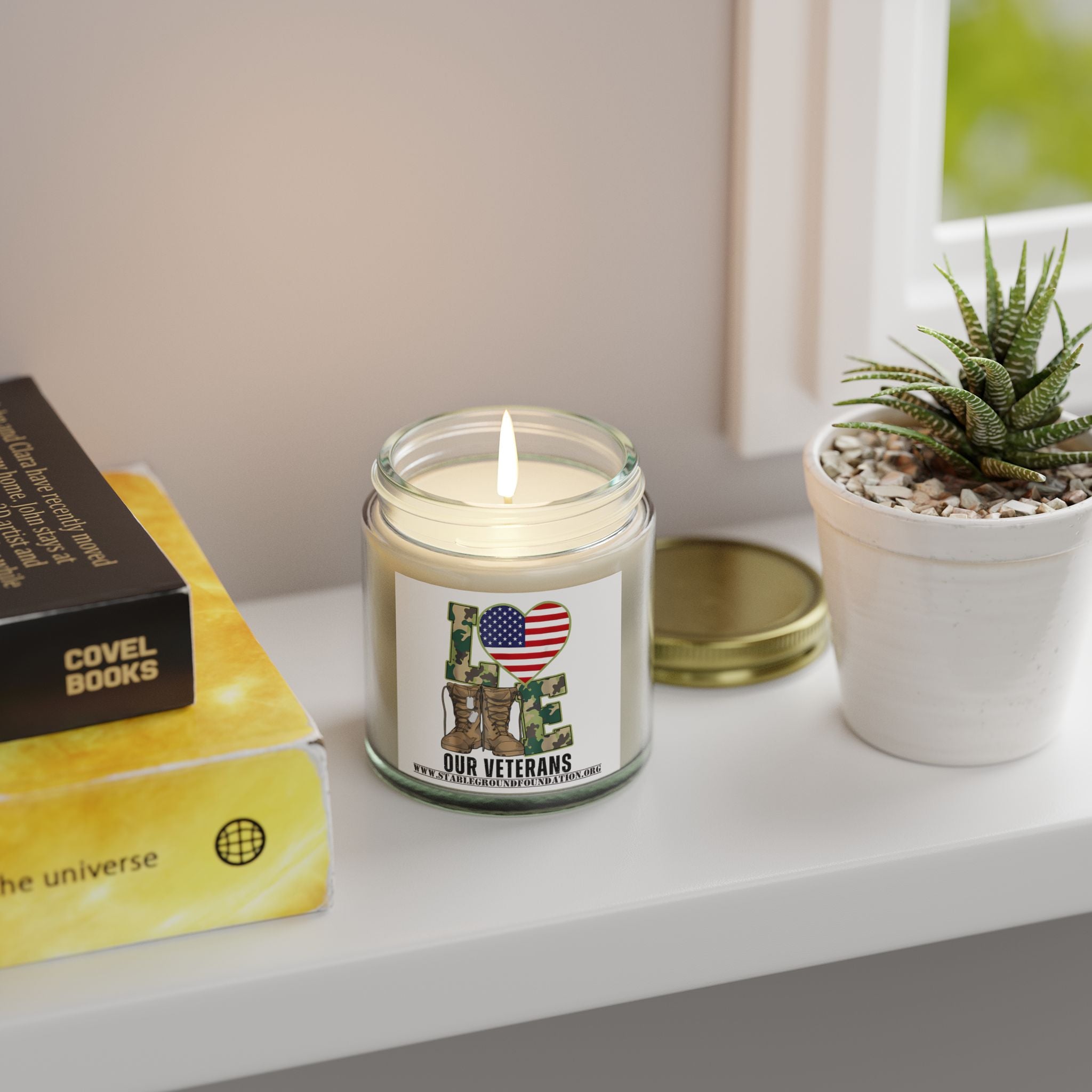 Love Our Veterans Candle – Camo Boots Patriotic Candle Supporting Veterans