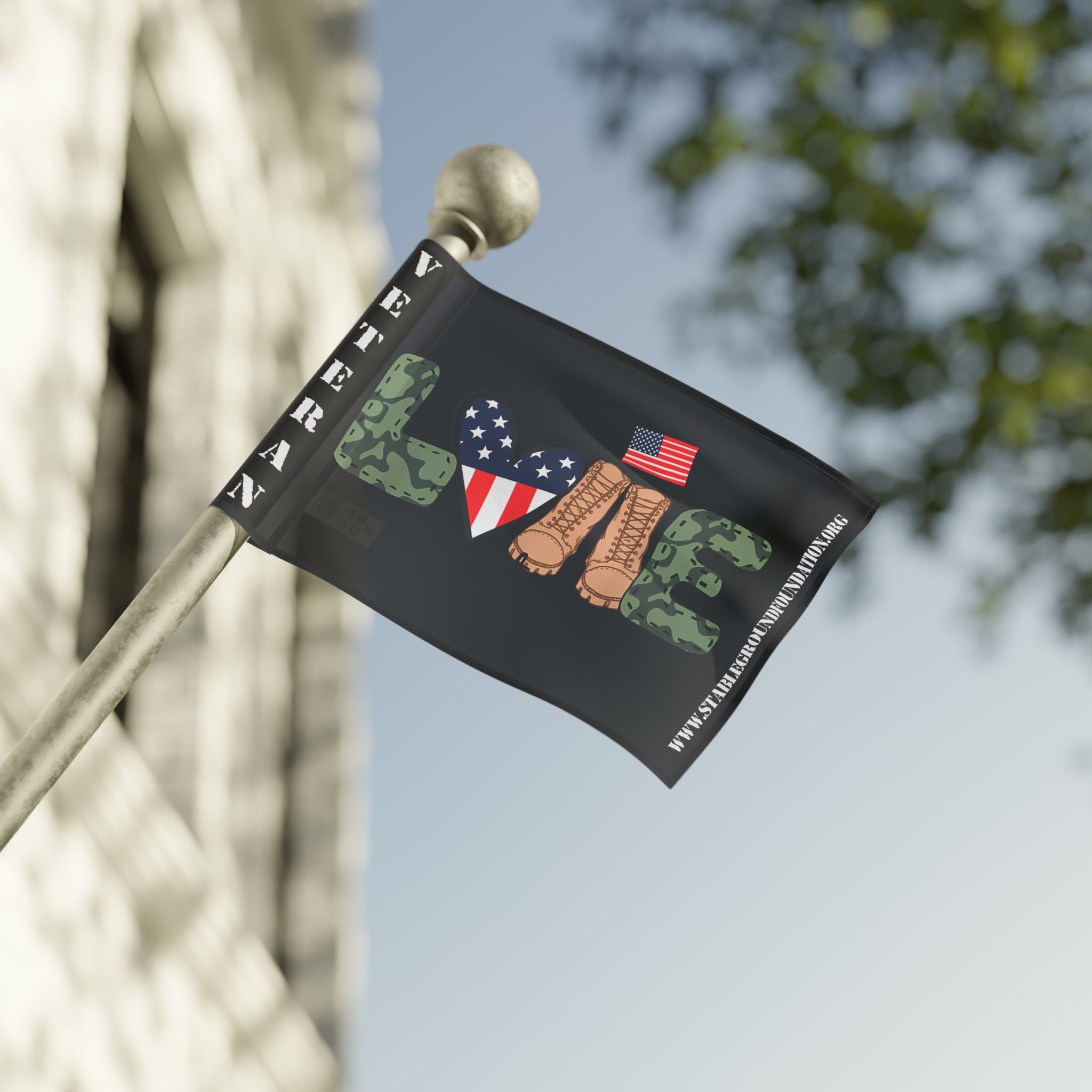 LOVE Veteran Flag — Patriotic Camouflage Design Honoring Those Who Served