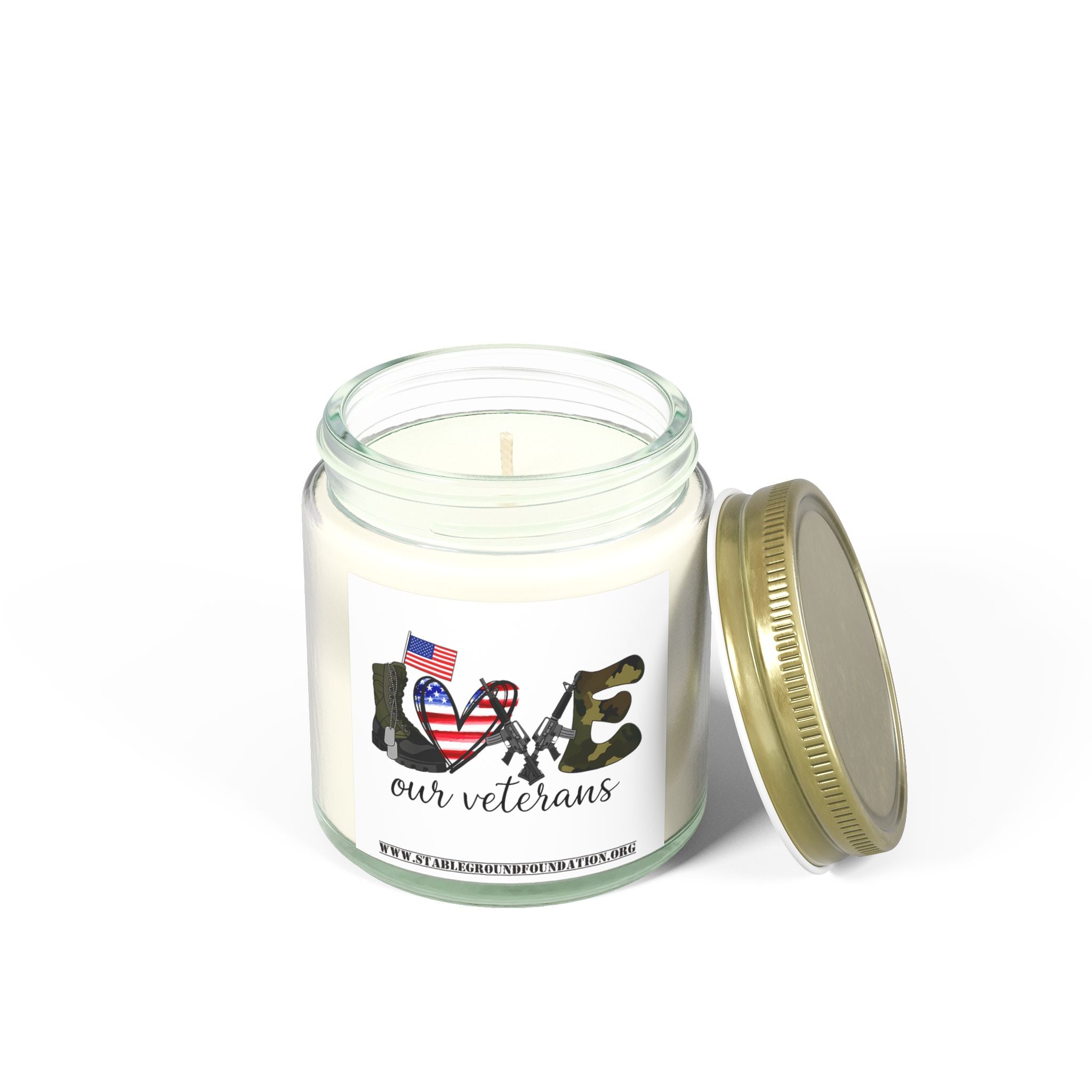 Love Our Veterans Candle – Simple Camo Patriotic Candle Honoring Heroes